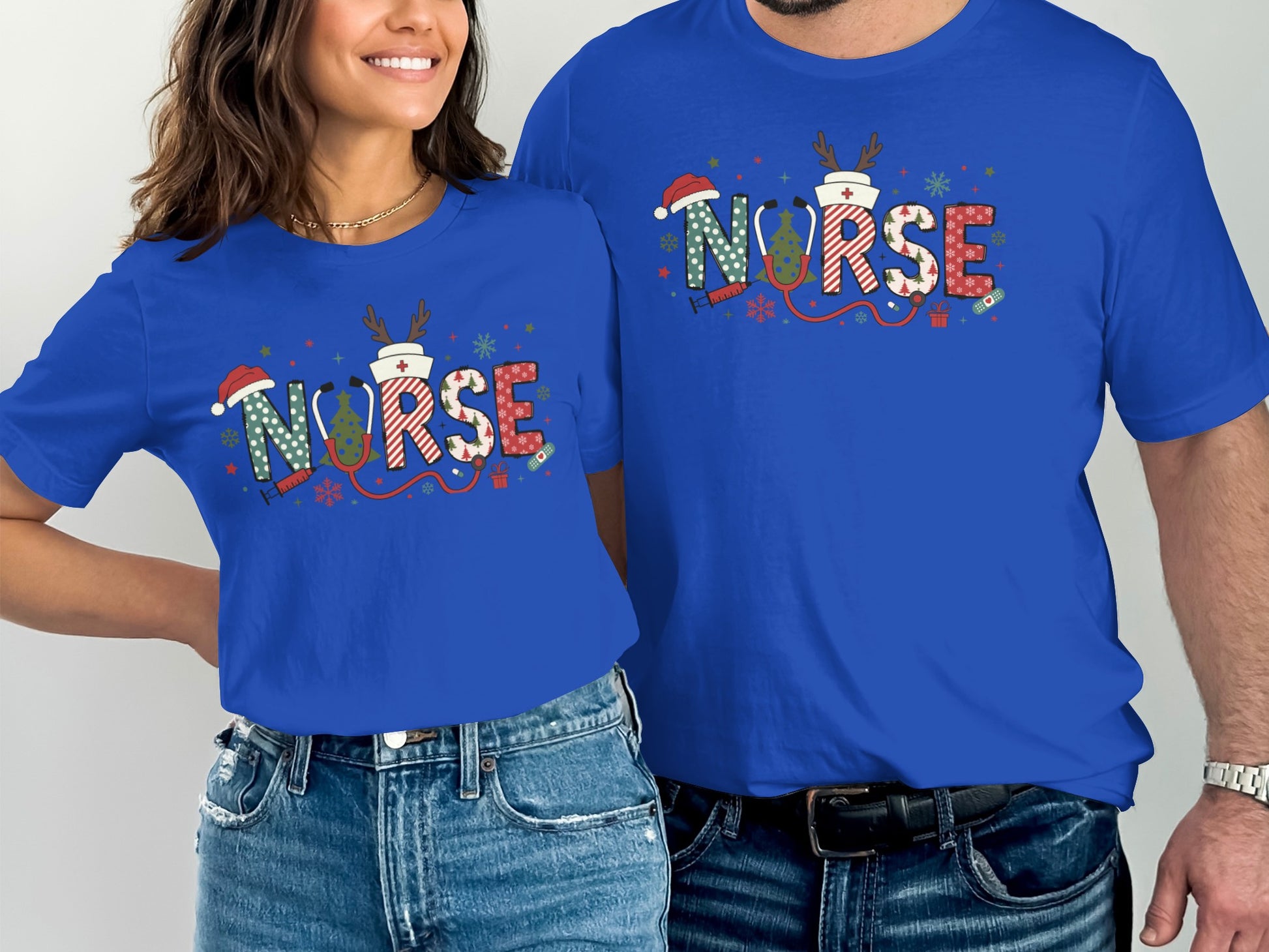 Festive Nurse Reindeer Christmas Graphic Tee