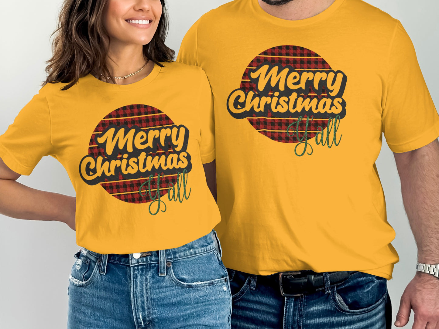 Merry Christmas Y'all Plaid Print T-Shirt