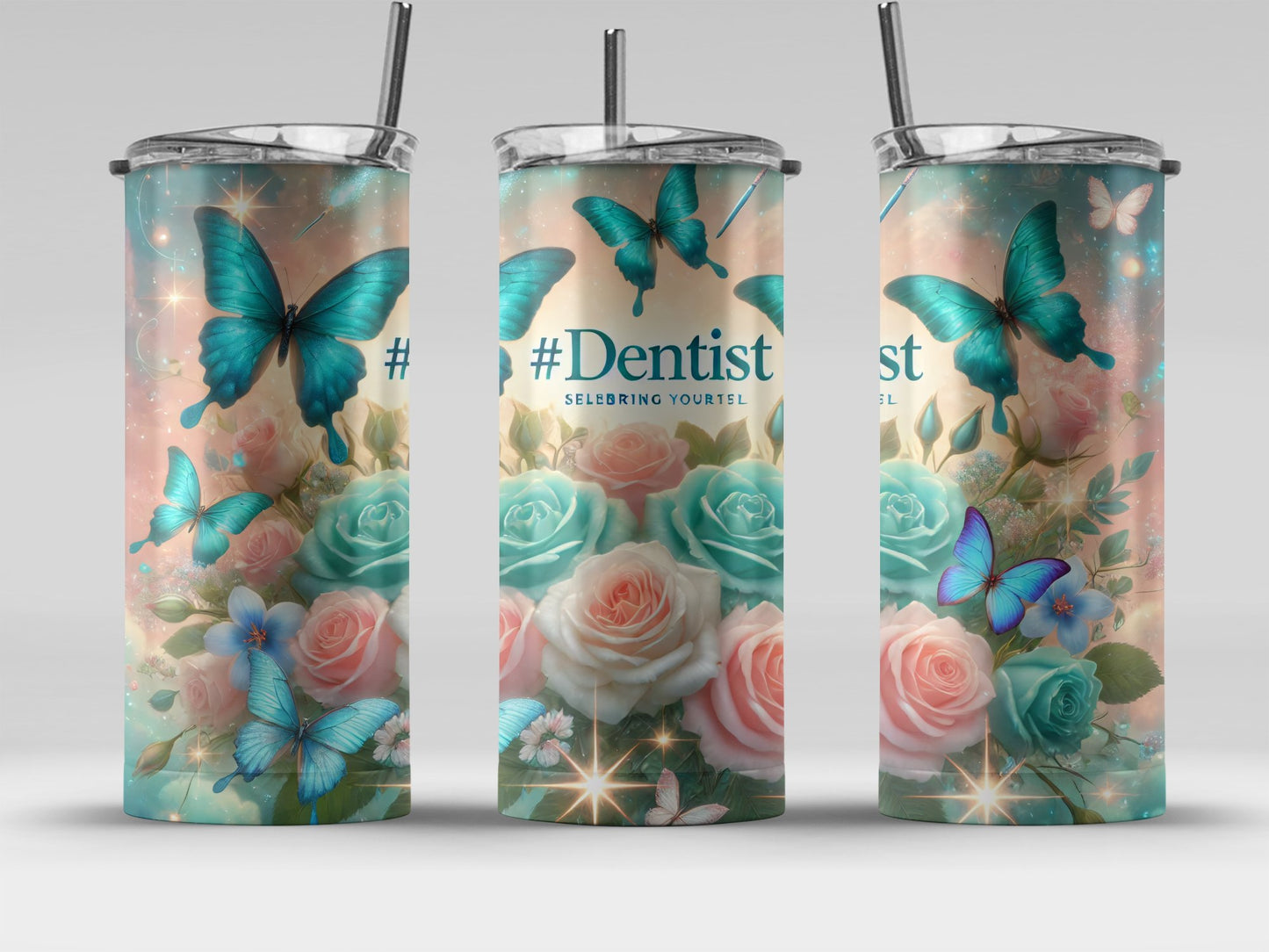 Beautiful Floral Butterfly Themed Dentist Tumbler product