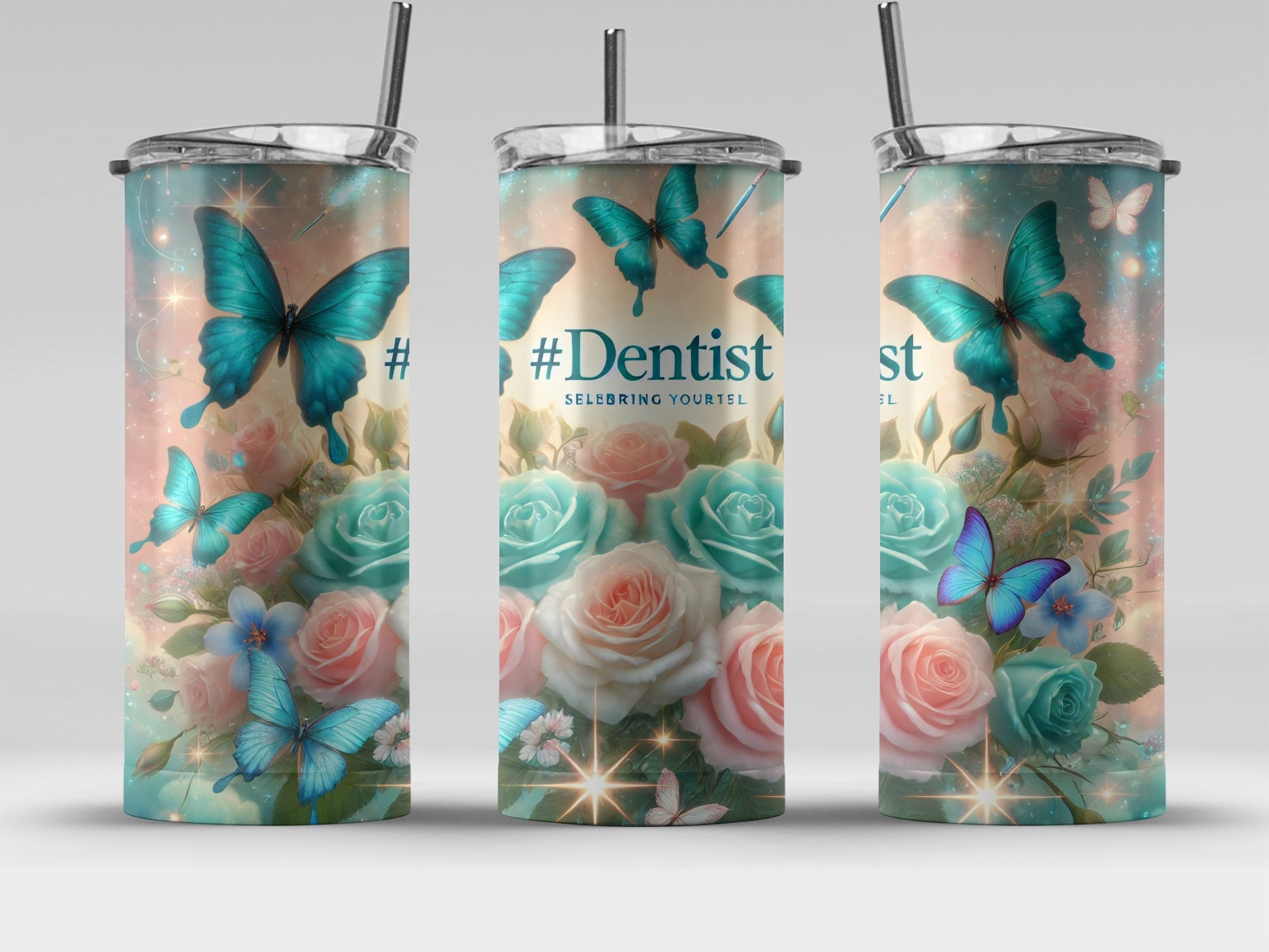 Beautiful Floral Butterfly Themed Dentist Tumbler product