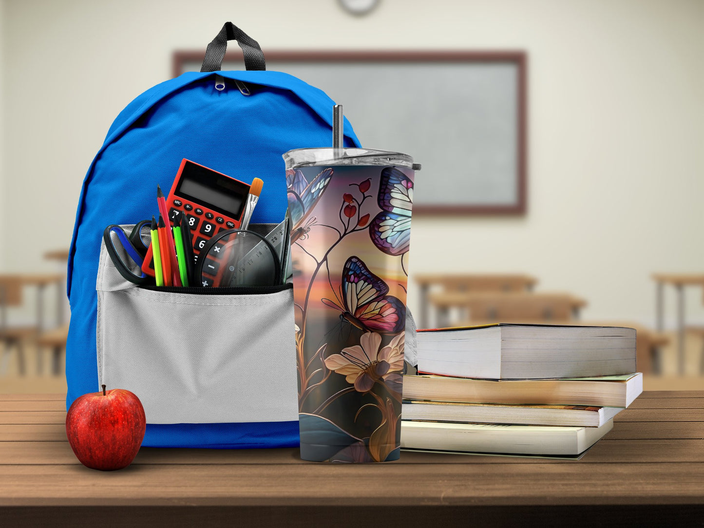 Colorful School Backpack with Floral Tumbler Product