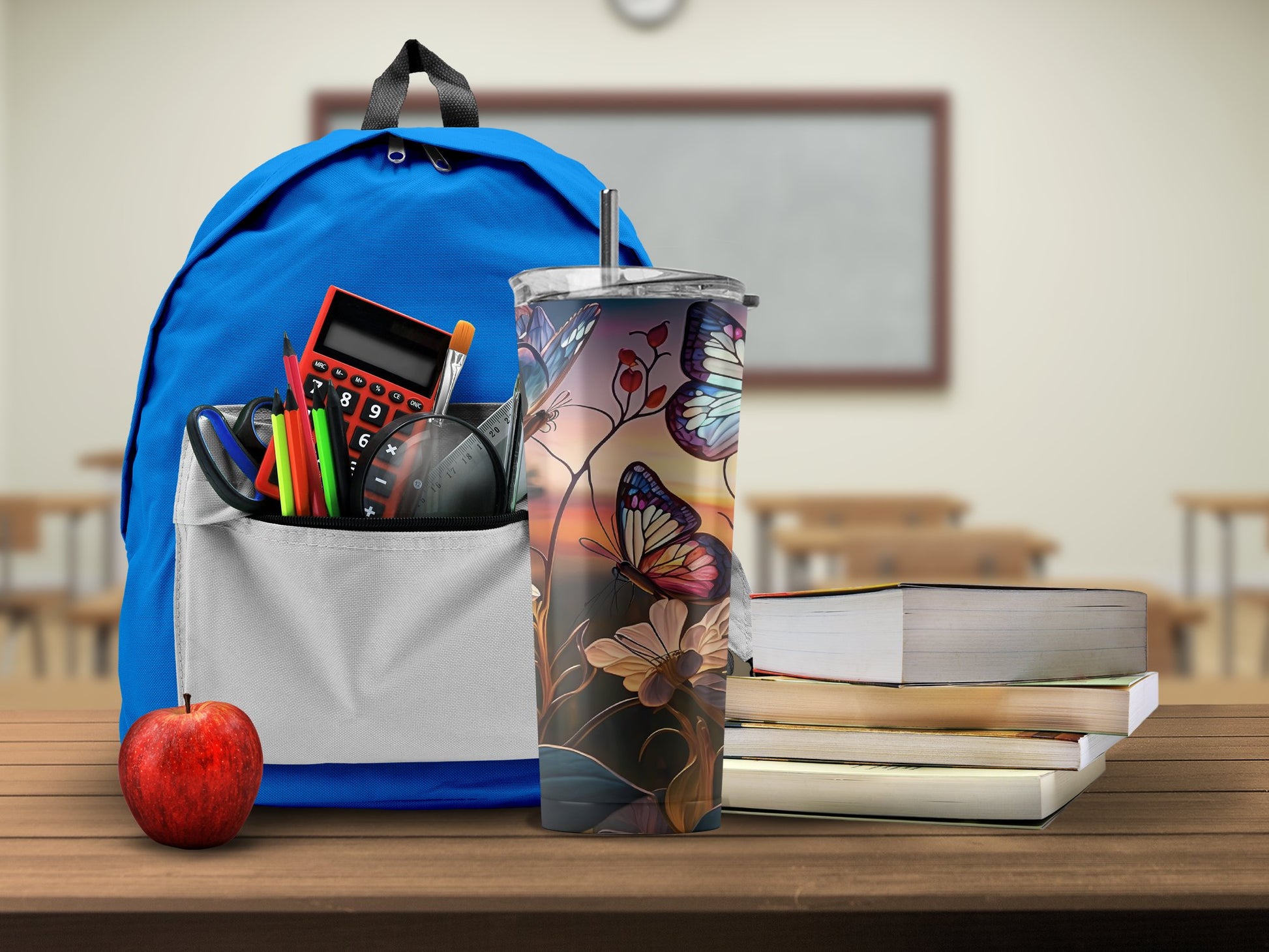 Colorful School Backpack with Floral Tumbler Product