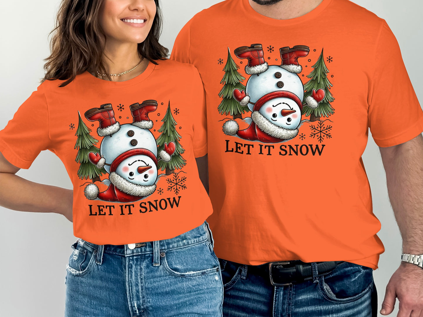 Christmas Snowman Let It Snow Couple Matching Shirts