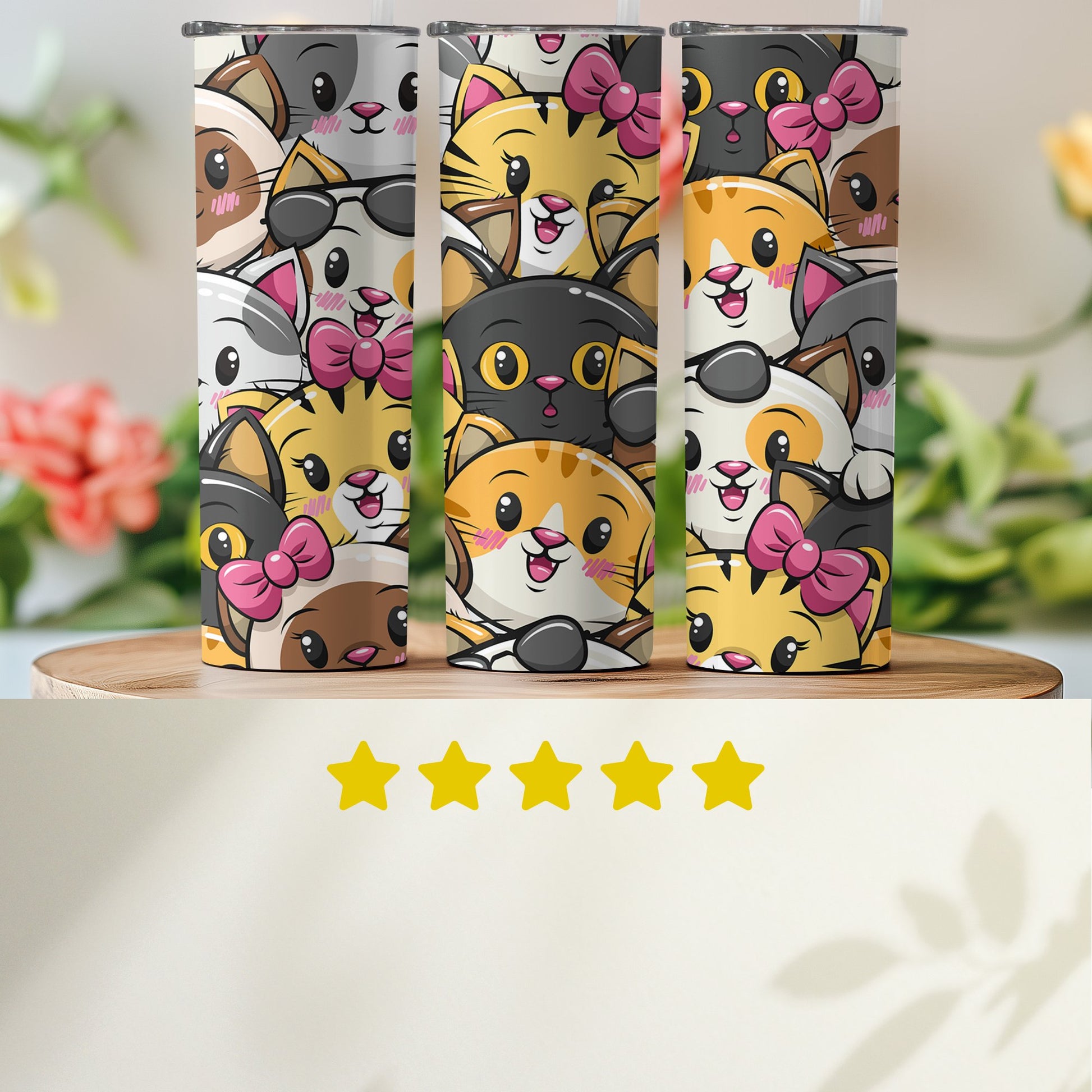 Cute Cartoon Cats Tumbler With Lid Beverage product