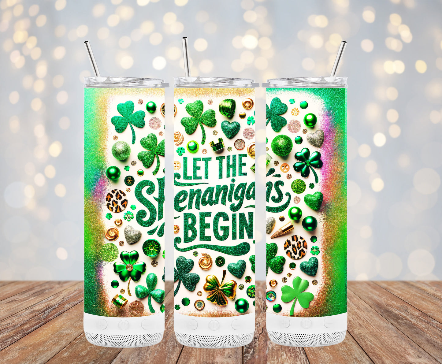 Let the Shenanigans Begin Shamrock Patterned Tumbler