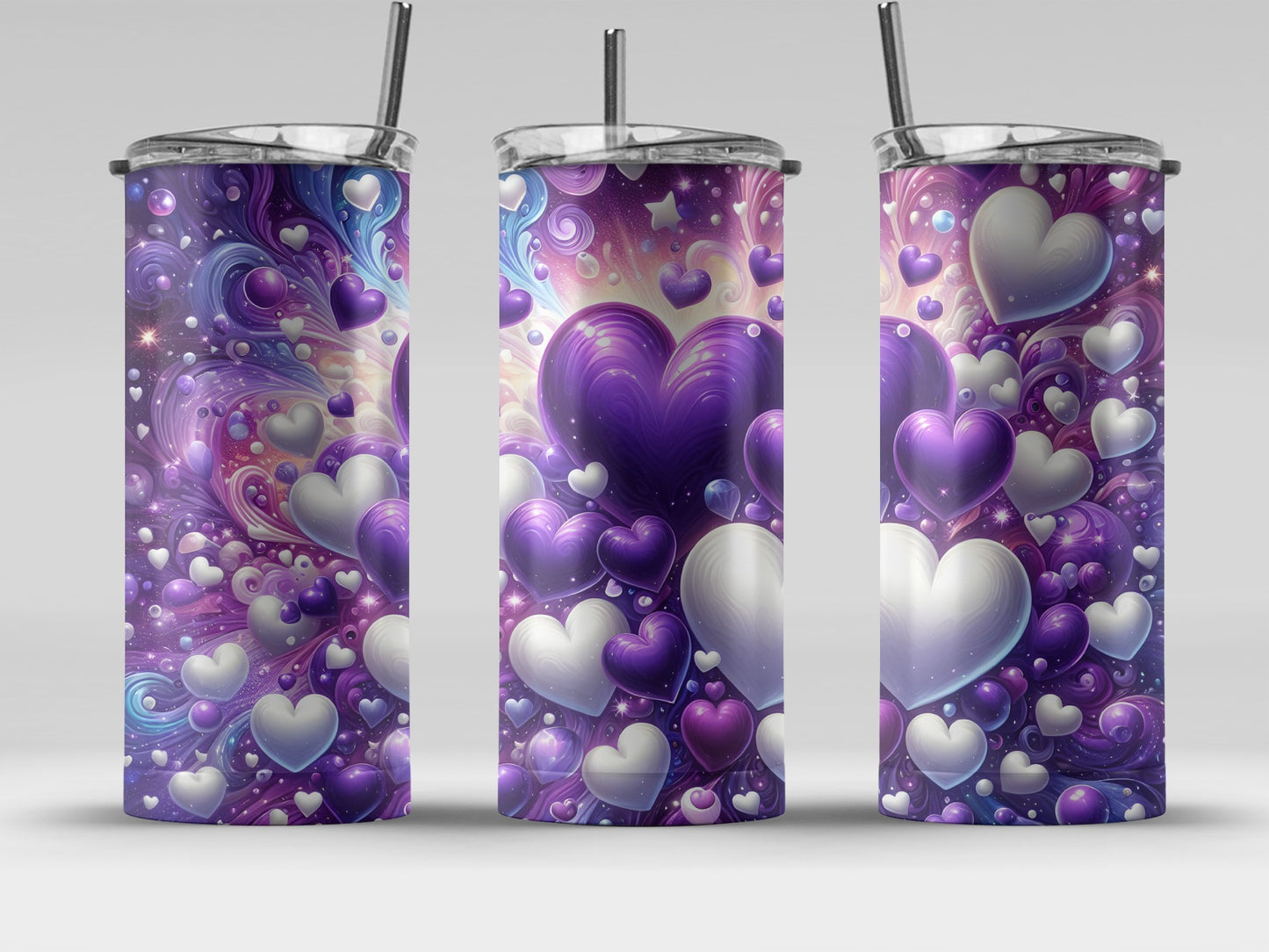 Colorful Hearts Design Travel Tumbler with Straw
