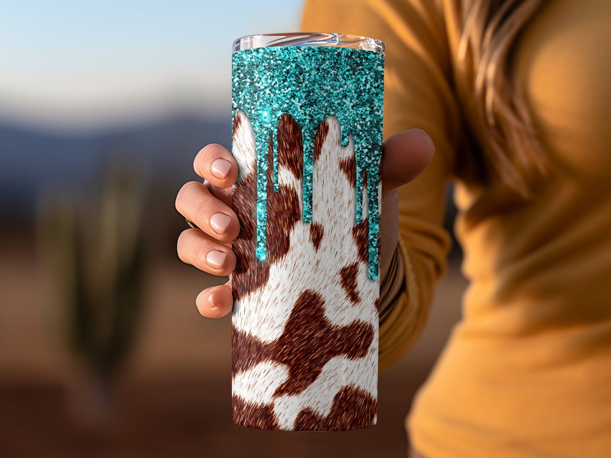 Sparkling Blue Glitter Cow Print Tumbler product type