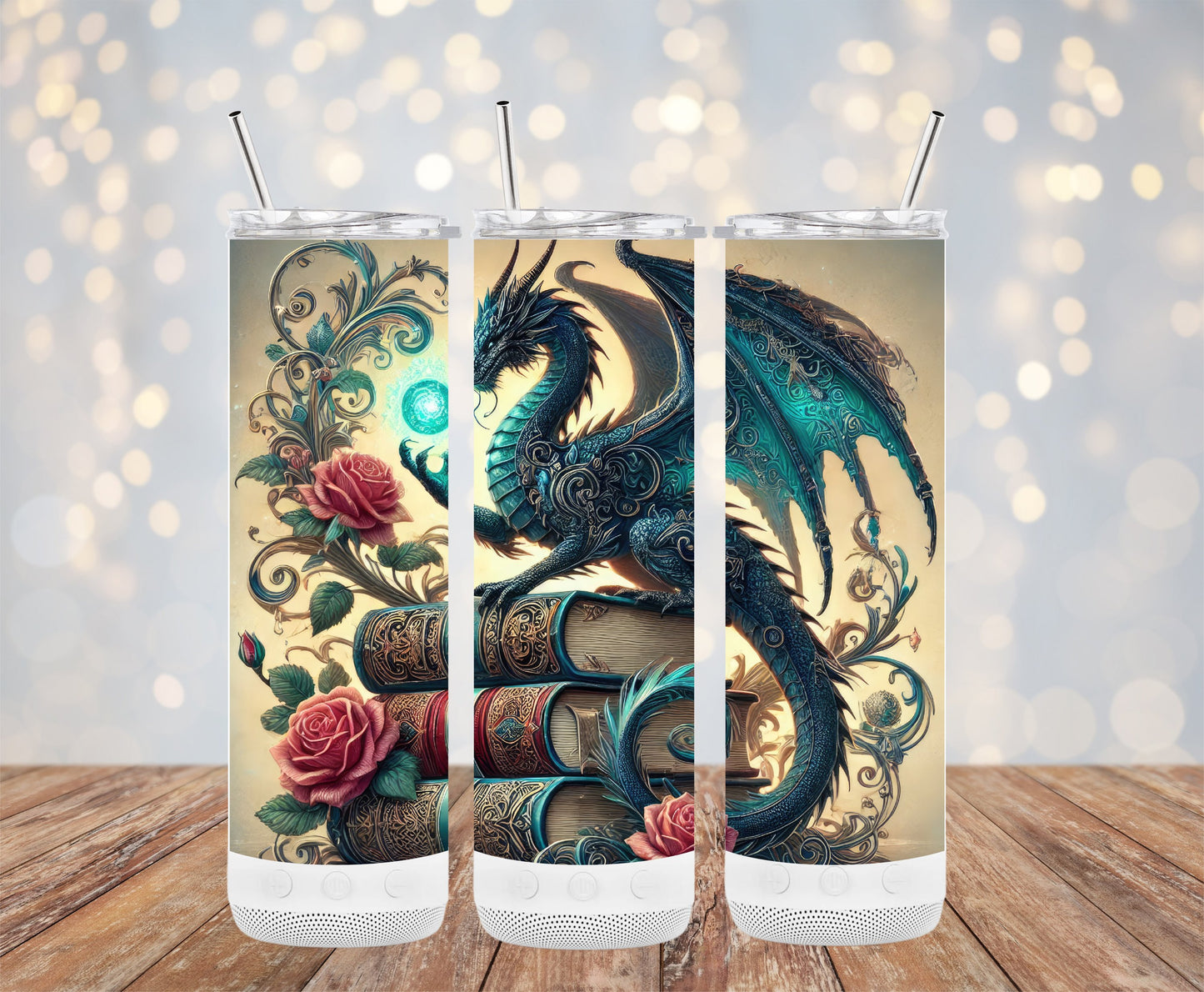Enchanting Dragon Art Tumbler with Roses Unique product type