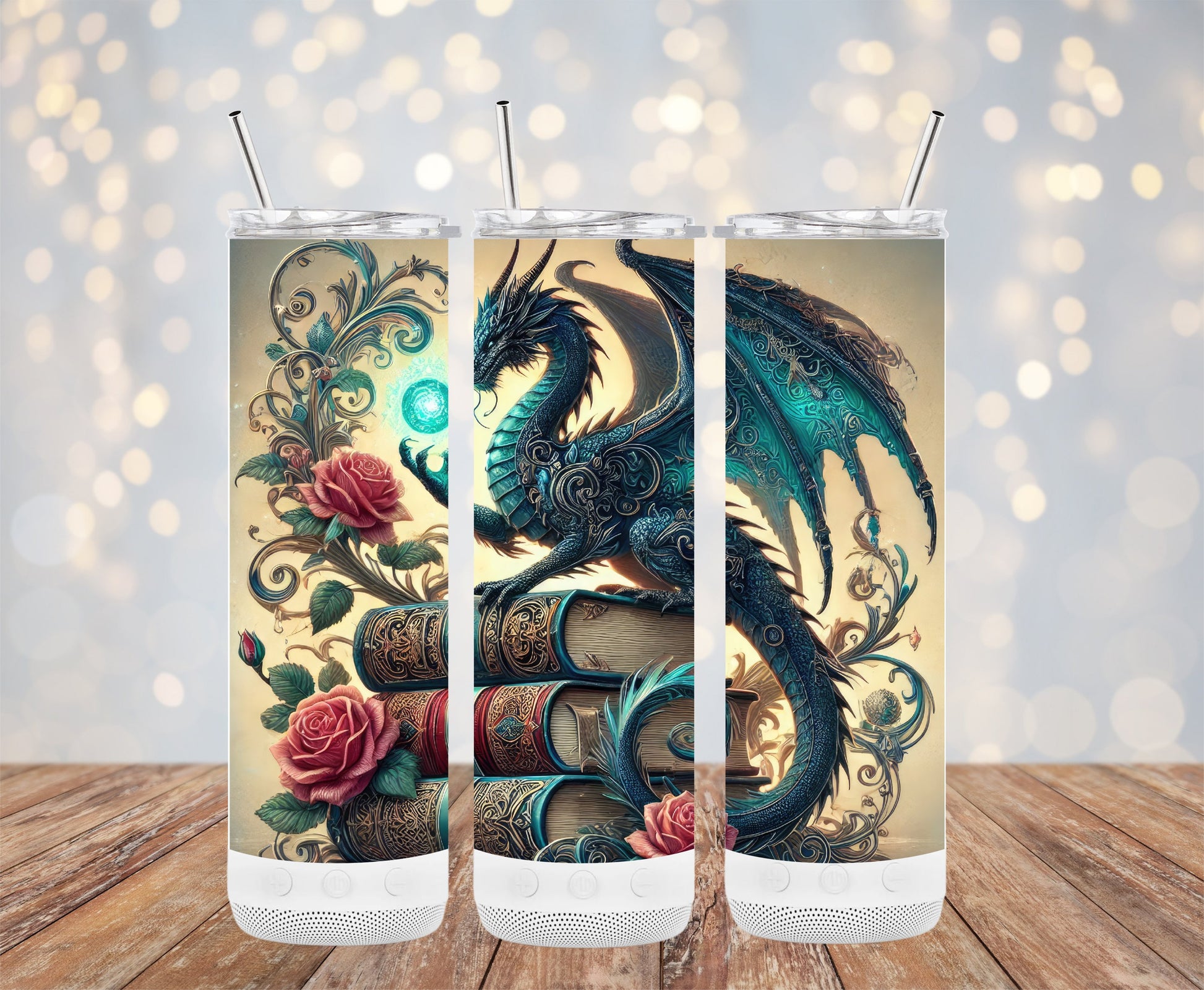 Enchanting Dragon Art Tumbler with Roses Unique product type