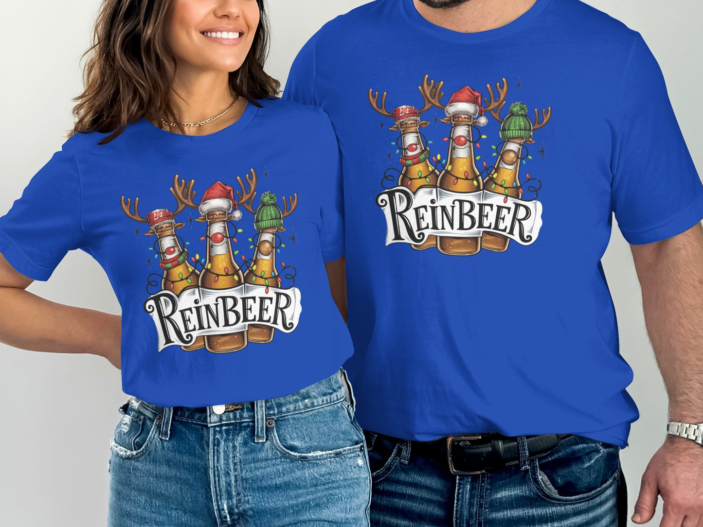 Festive Reindeer Beer Graphic Tee Fun Christmas Shirt