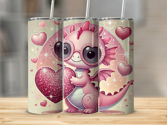 Cute Pink Dragon Holding Heart Design tumbler product