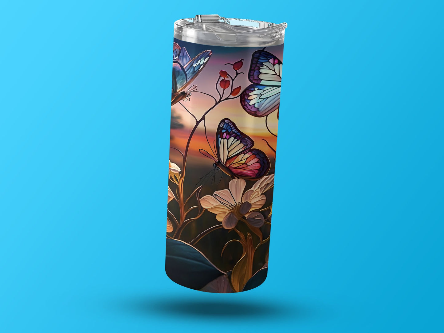 Butterfly and Floral Design Tumbler Beverage Container Product