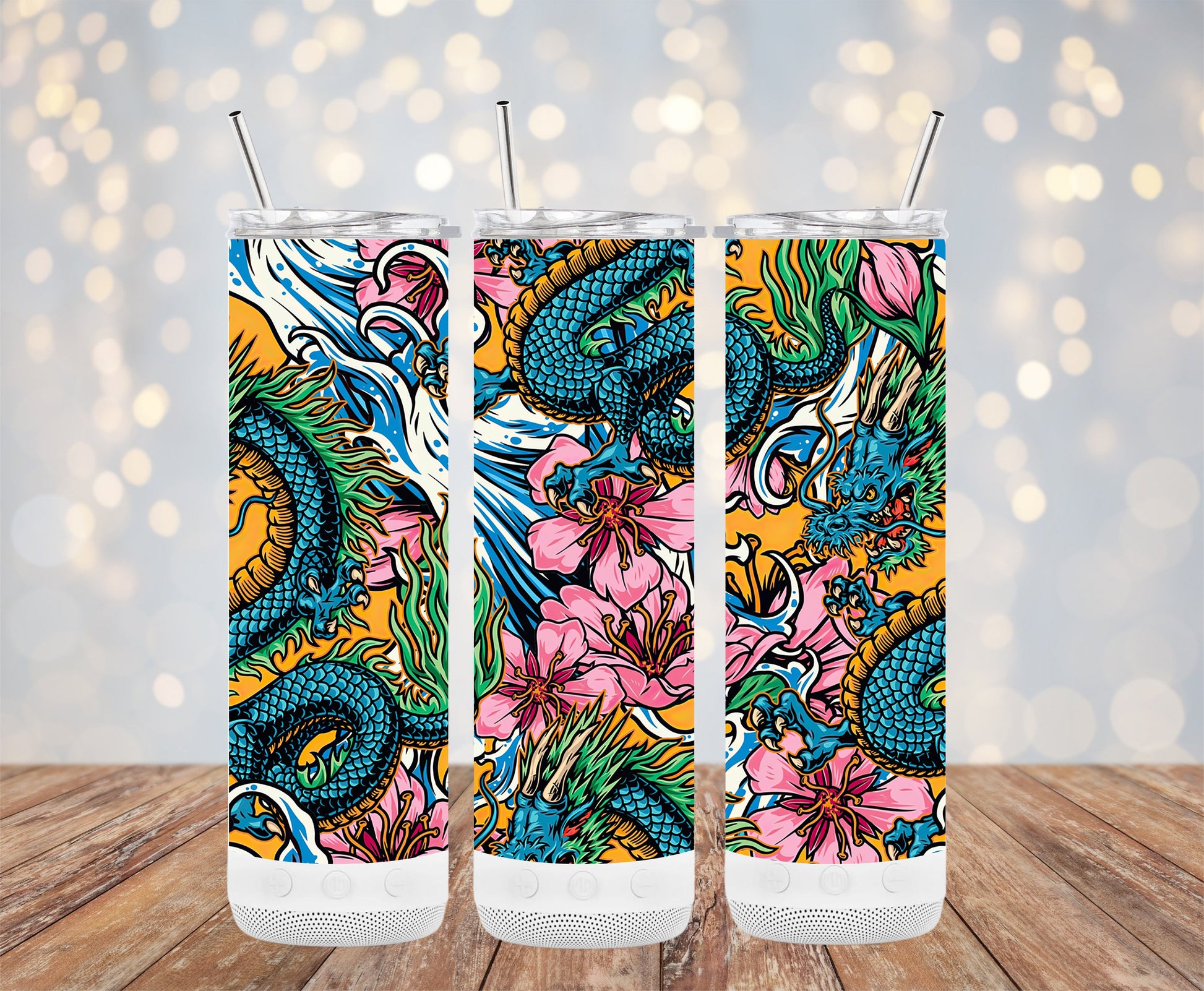 Colorful Dragon and Floral Design Tumbler product