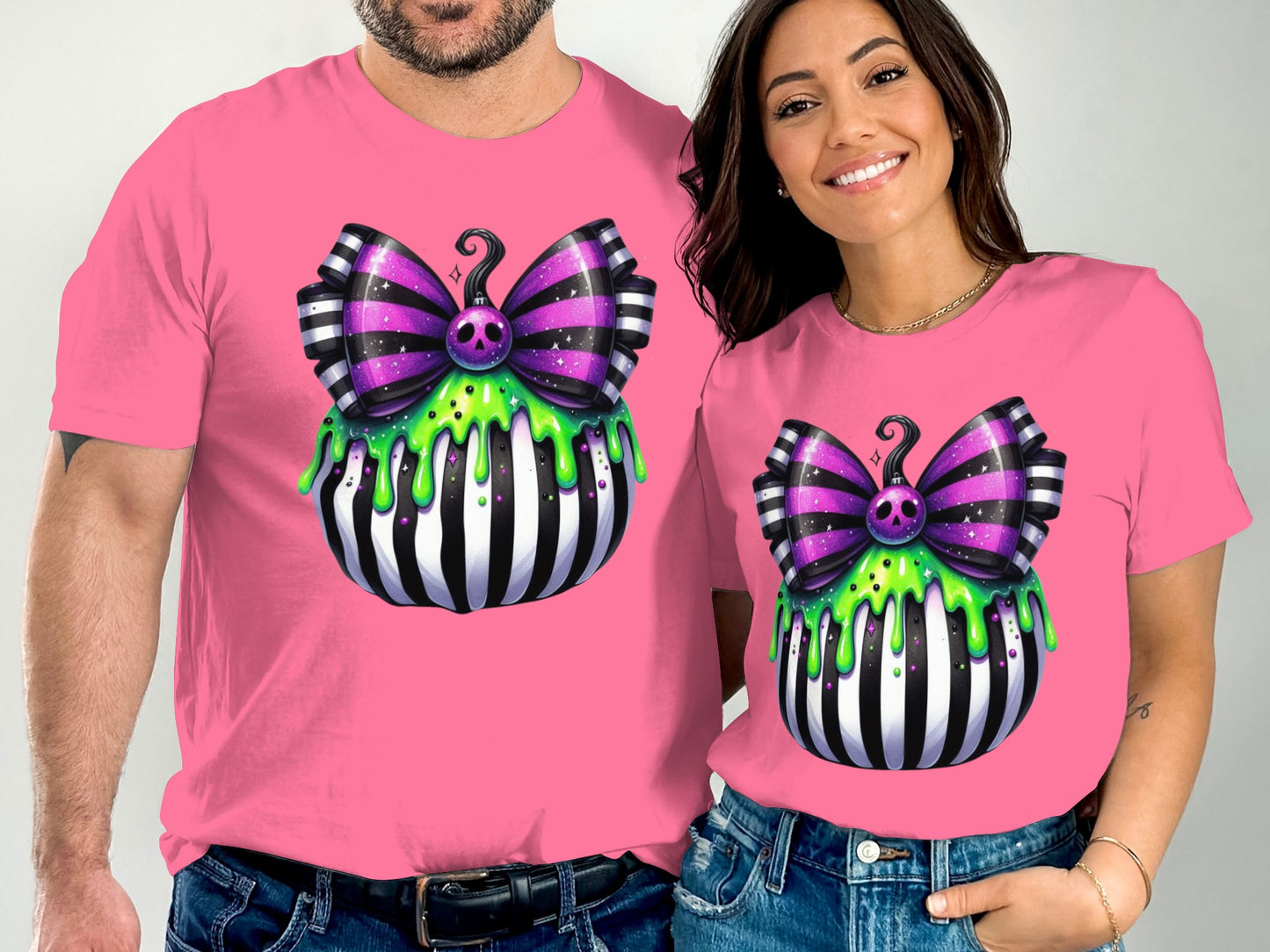 Striking Halloween Skull Design on Pink T-Shirt product