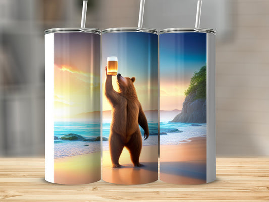 Sunset Beach Bear Enjoying Beverage Tumbler product