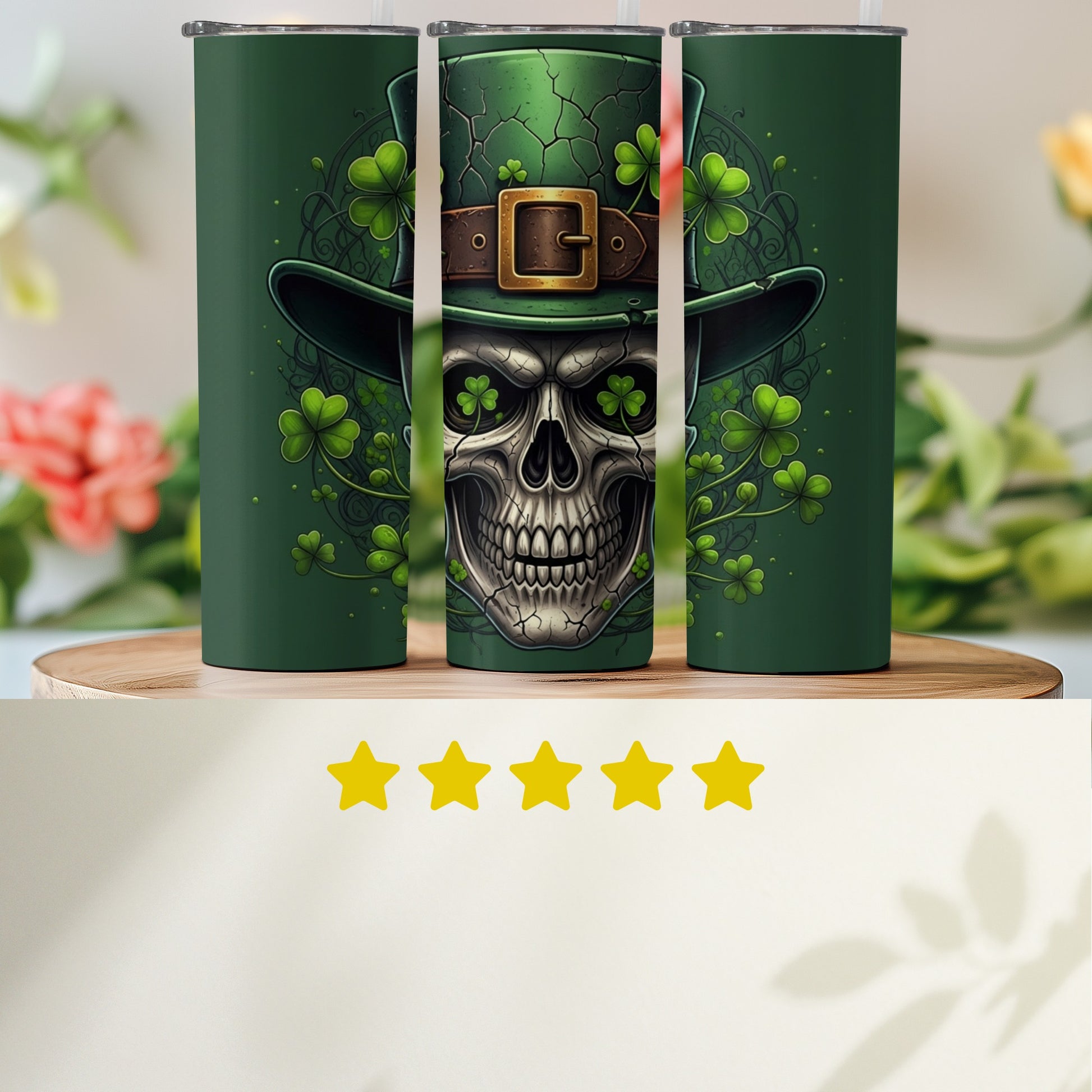 Leprechaun Skull Design Tumbler with Shamrocks Cup