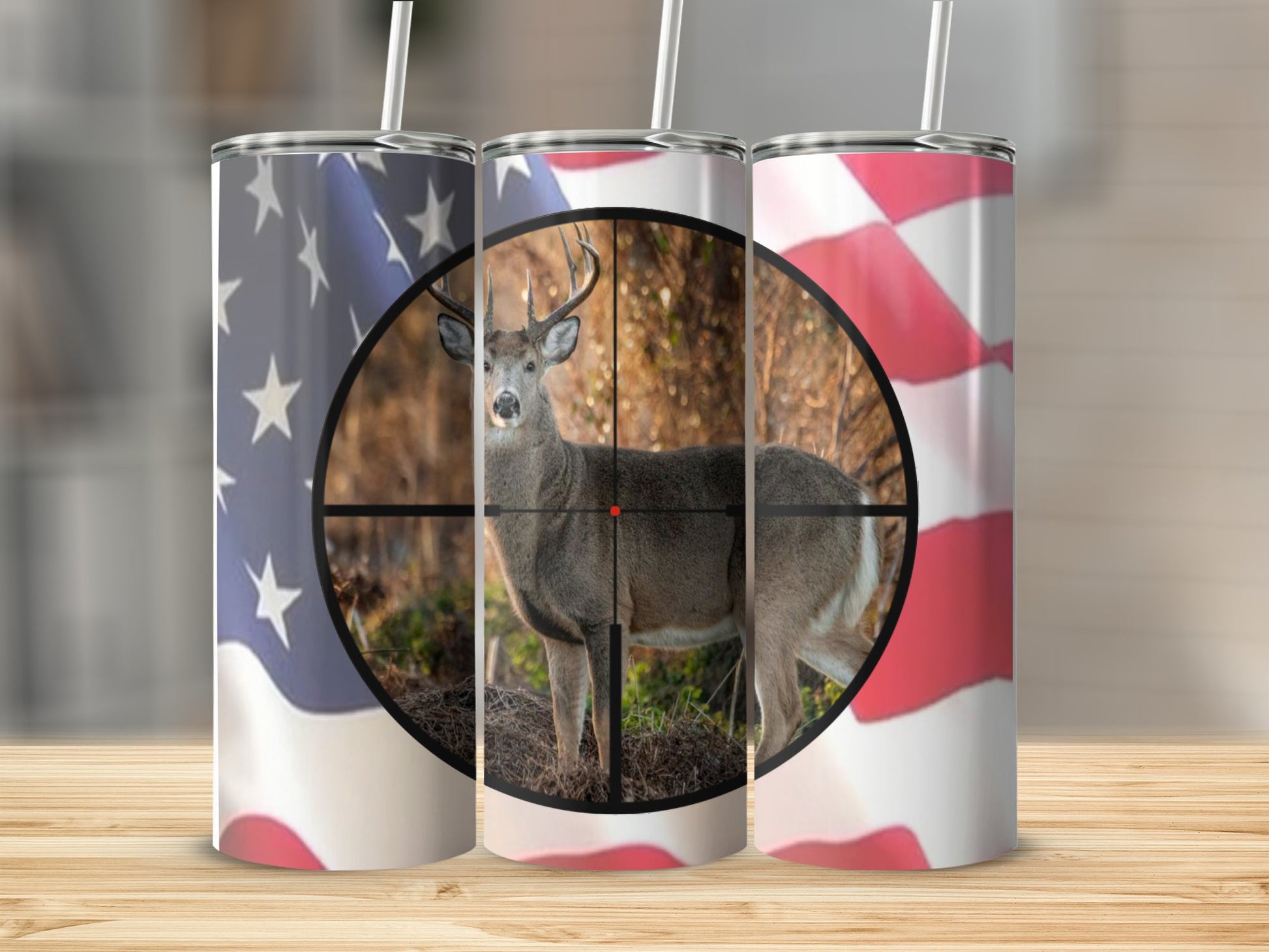Deer Hunt American Flag Design Tumbler Custom product