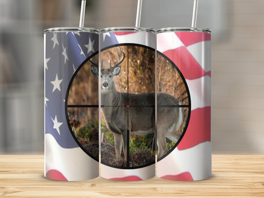 Deer Hunt American Flag Design Tumbler Custom product