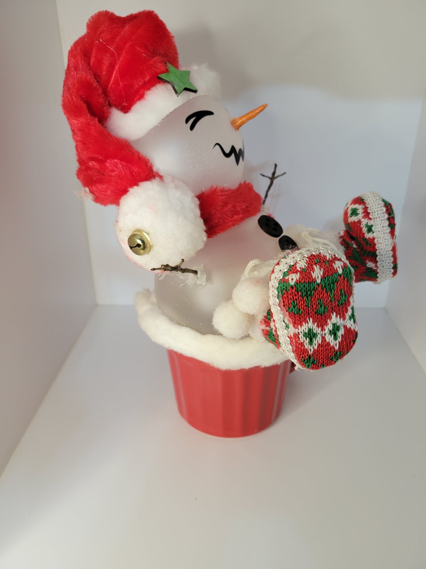 Festive Christmas Snowman Decoration with Red Hat