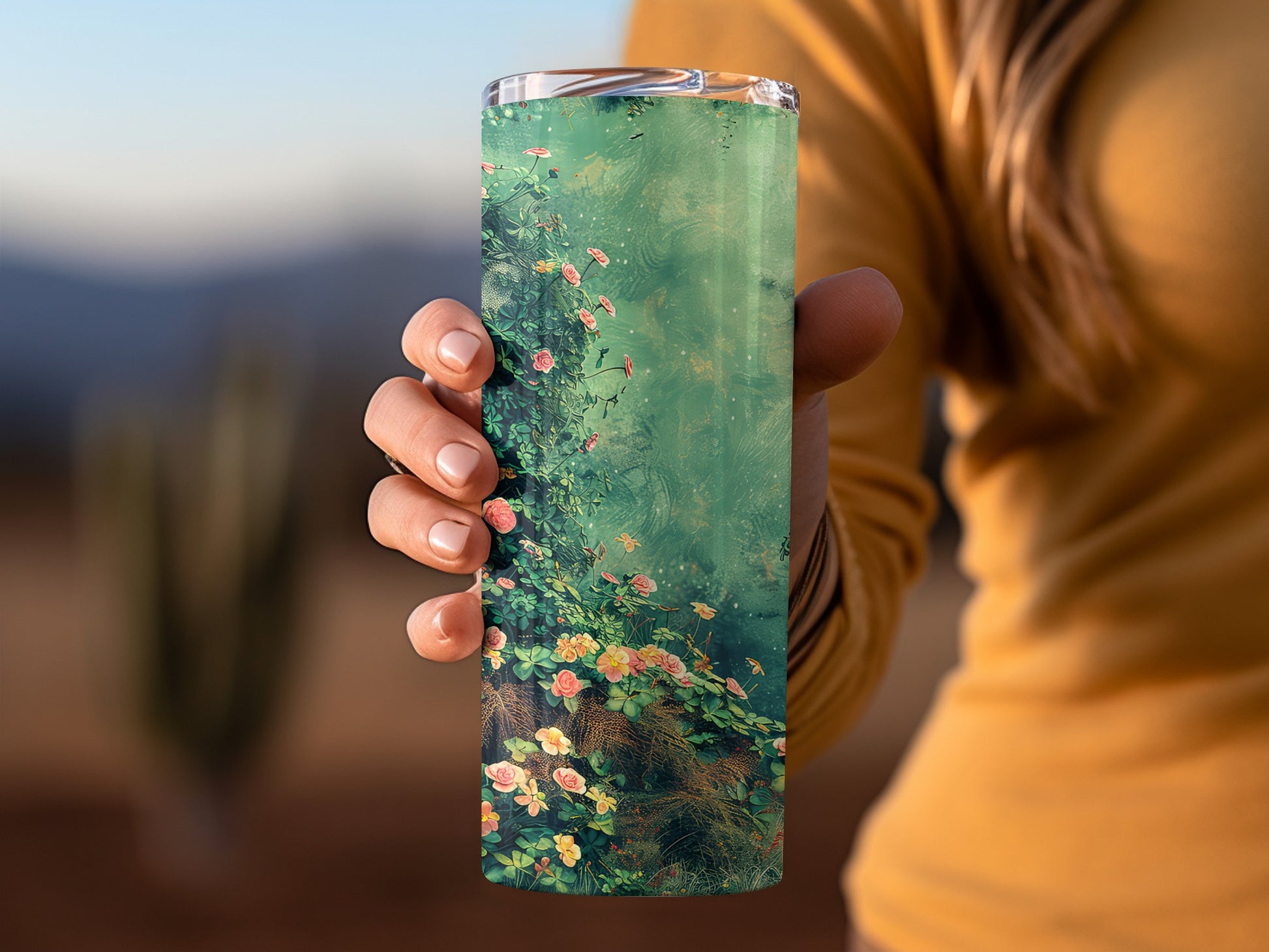 Elegant Floral Design Insulated Tumbler Drink Holder
