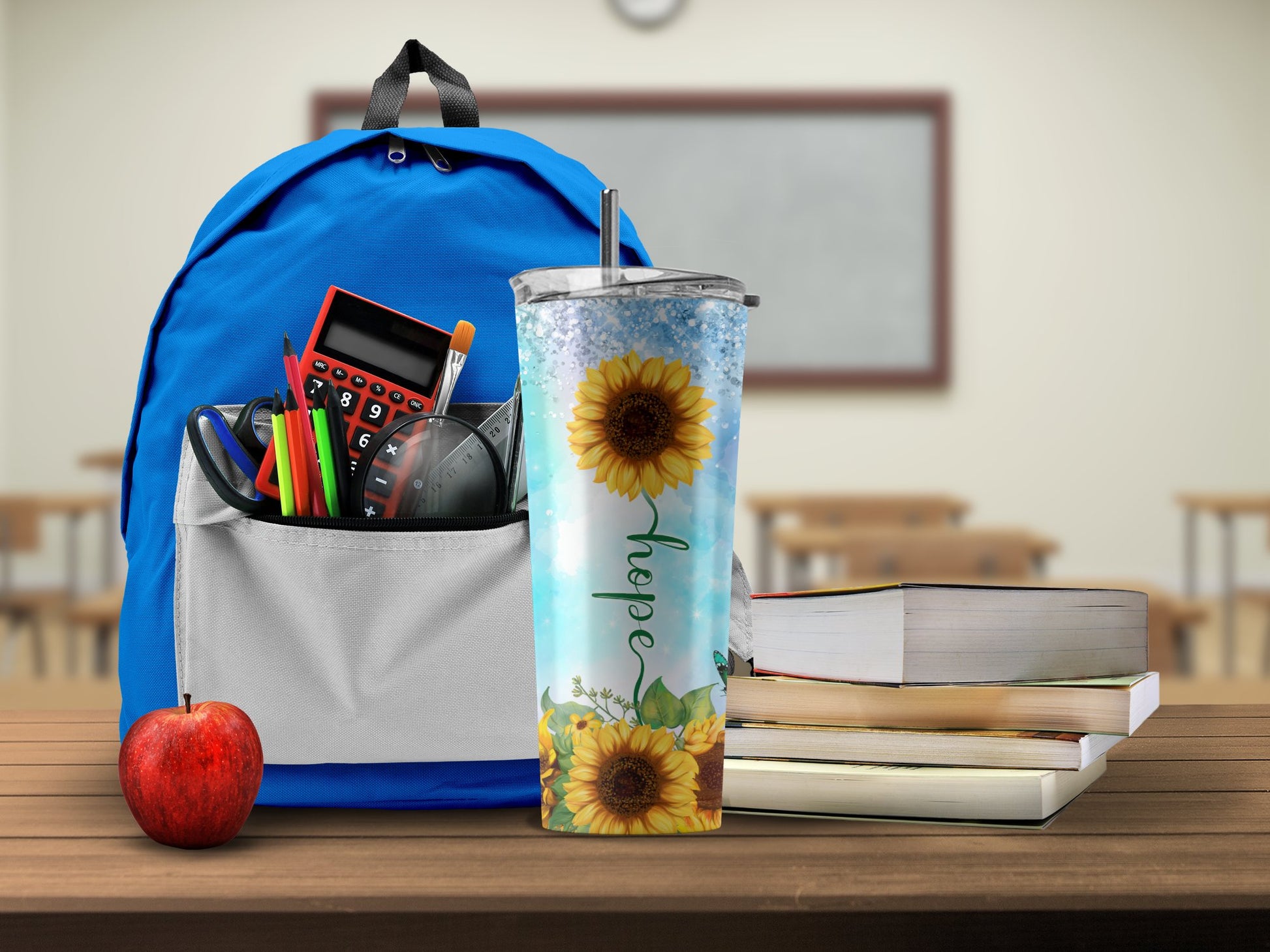 Vibrant sunflower themed tumbler for school product