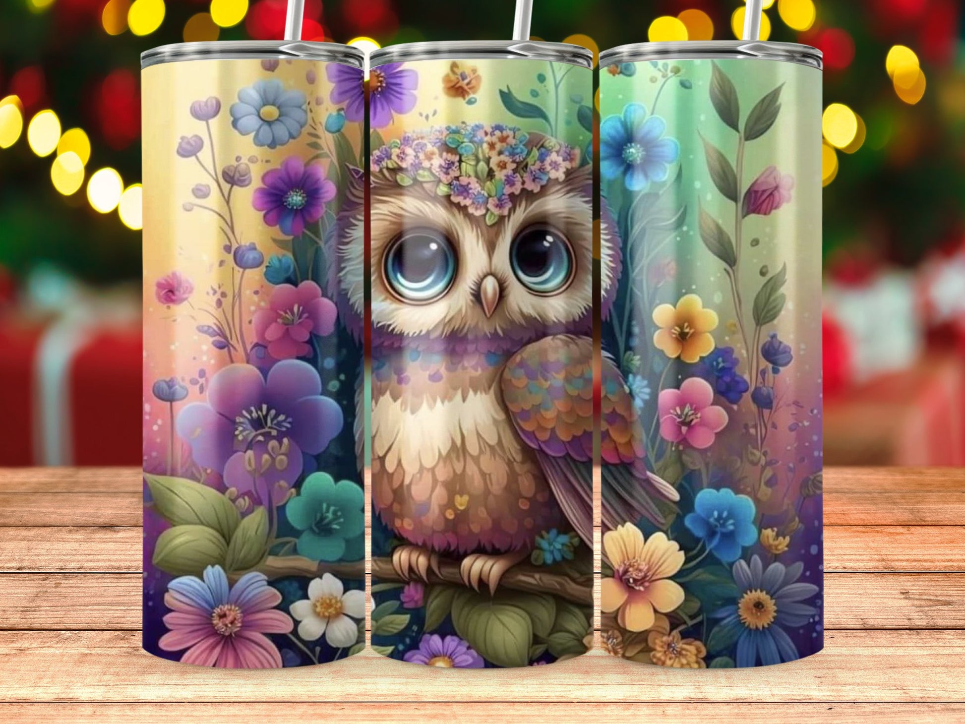 Floral Owl Art Insulated Tumbler Sublimation Design product