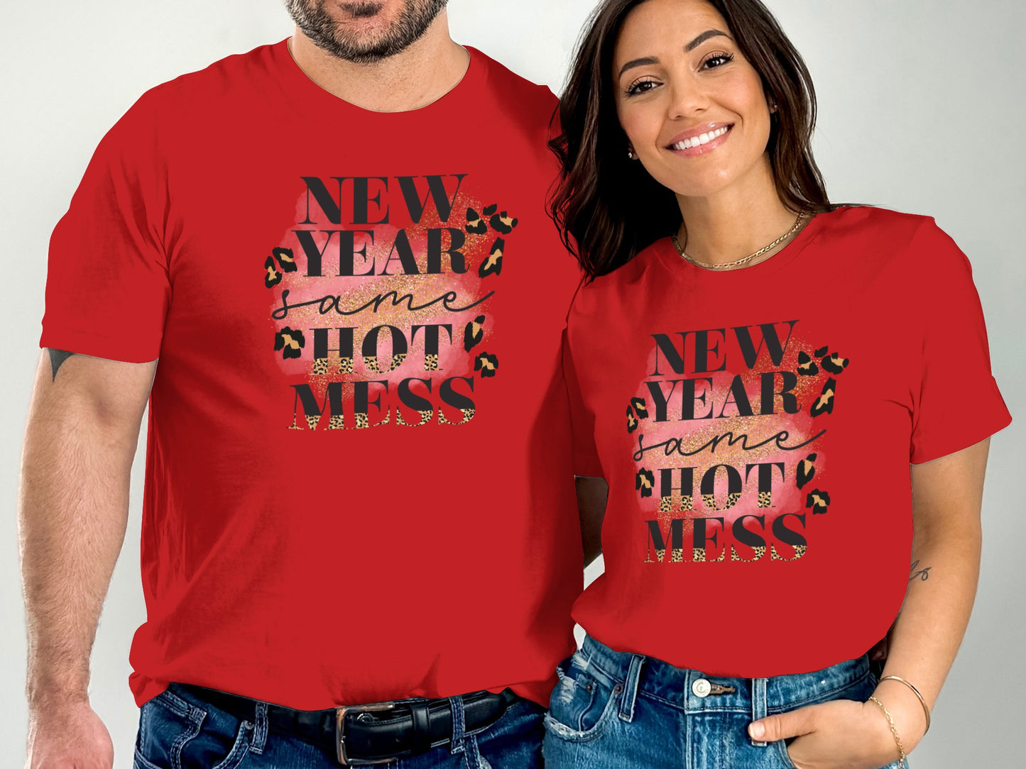 New Year Same Hot Mess Leopard Print Graphic Tee