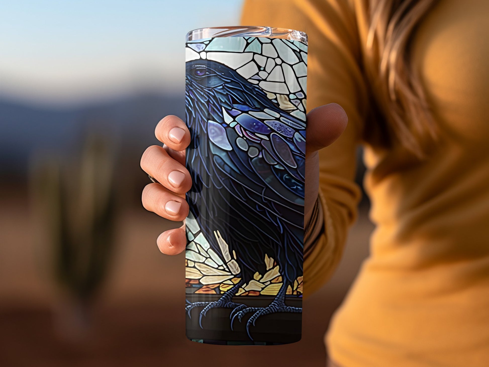 Artistic Stained Glass Raven Design Tumbler product