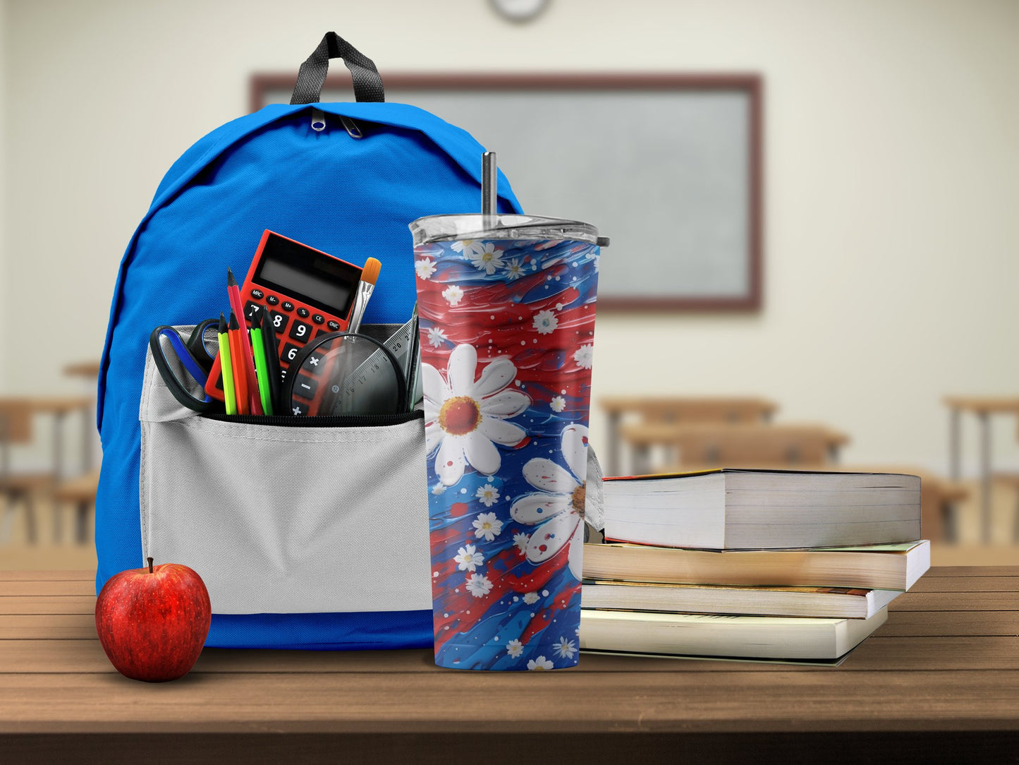 Colorful Flower Design Tumbler With School Supplies product type