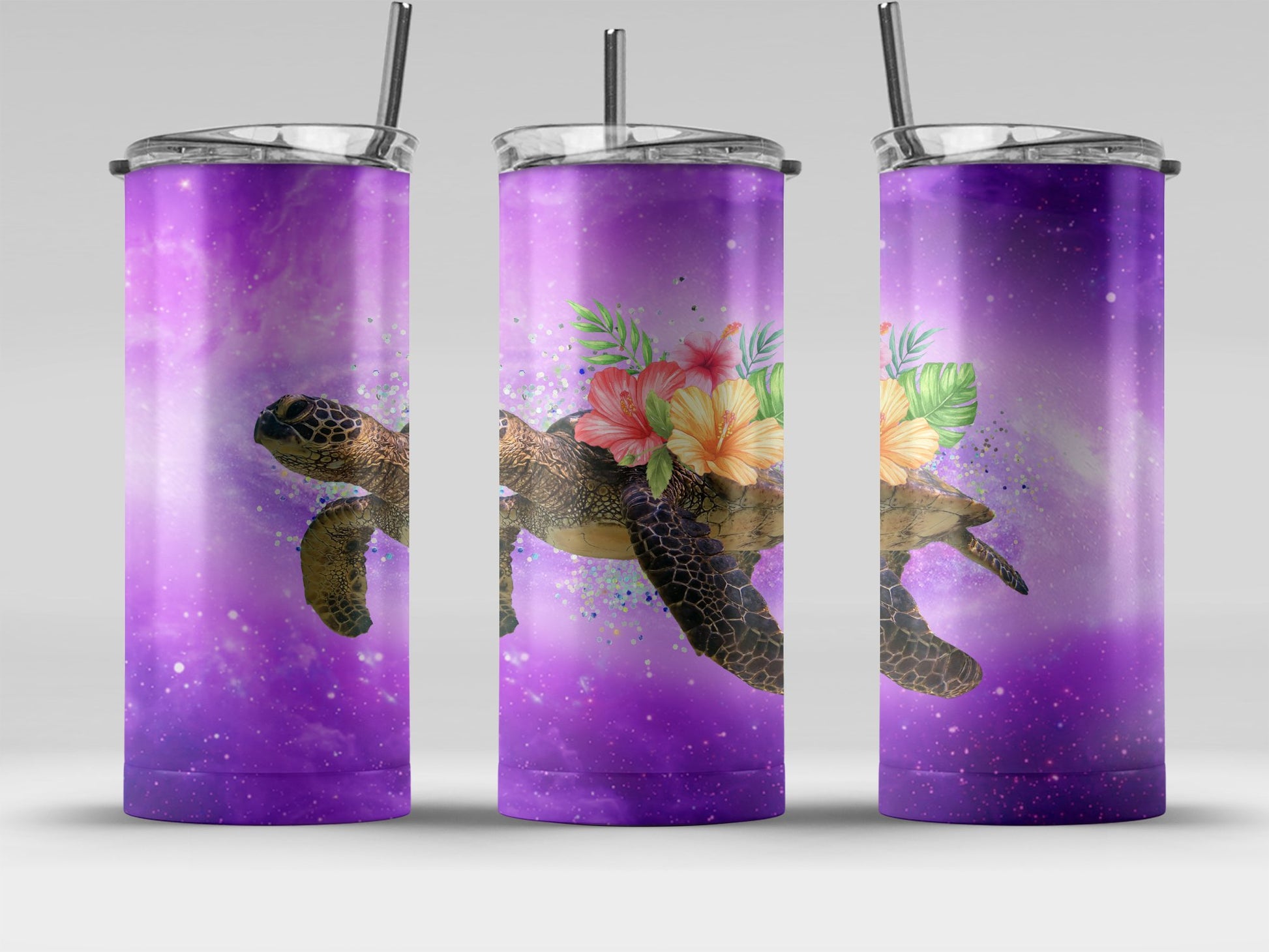 Floral Sea Turtle Purple Tumbler Unique Gift product