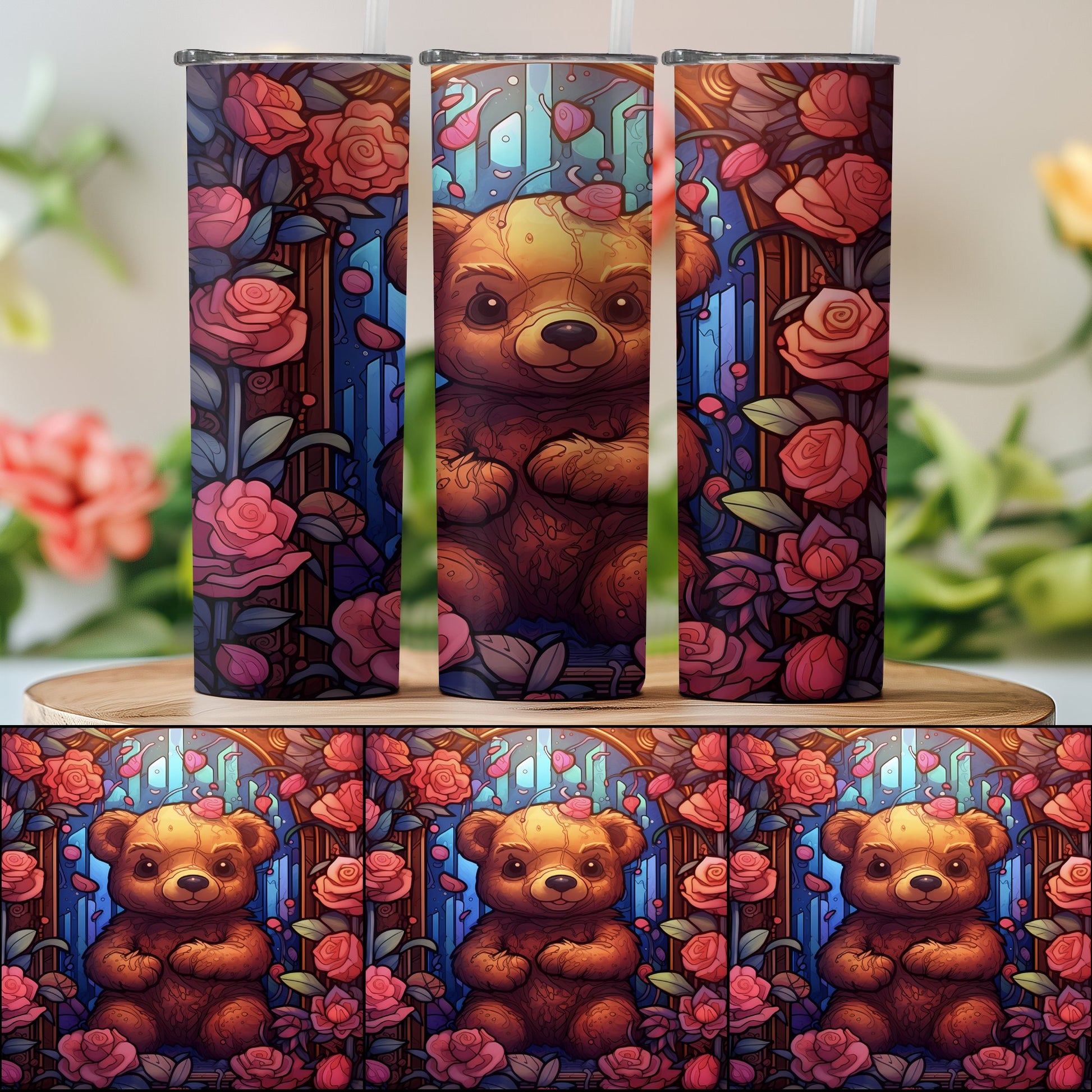 Adorable Bear and Rose Design Tumbler product
