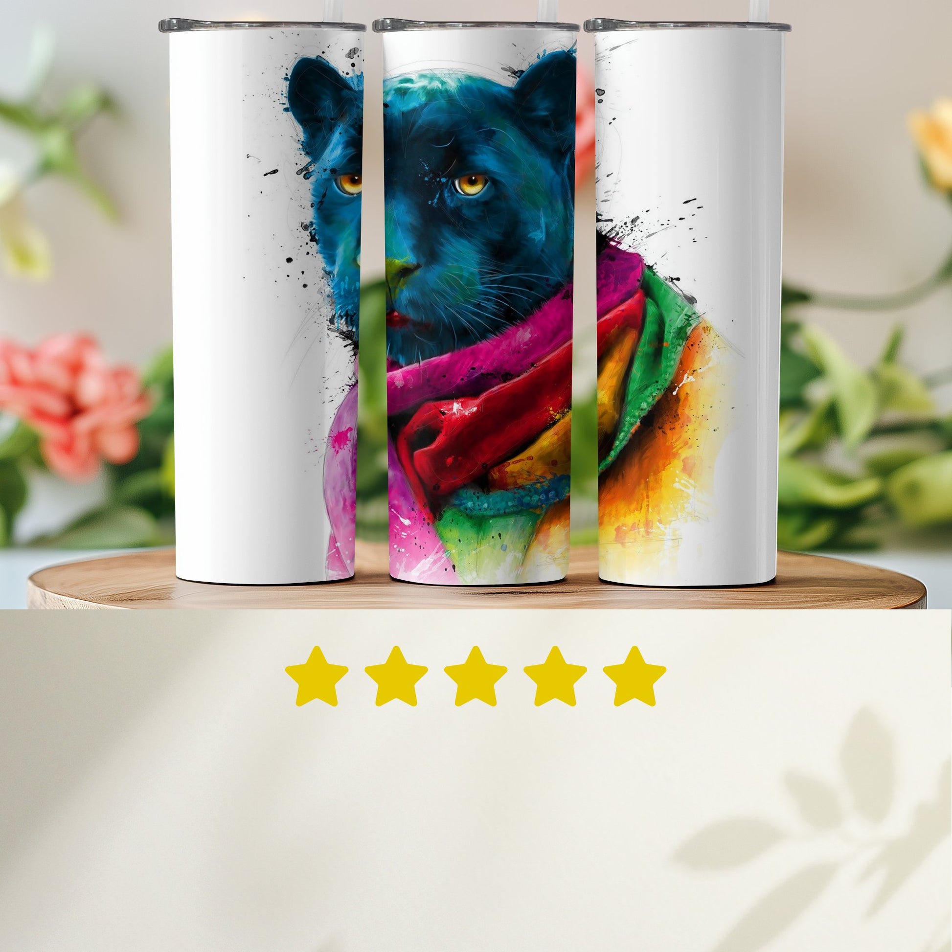 Colorful Panther Print Travel Tumbler product