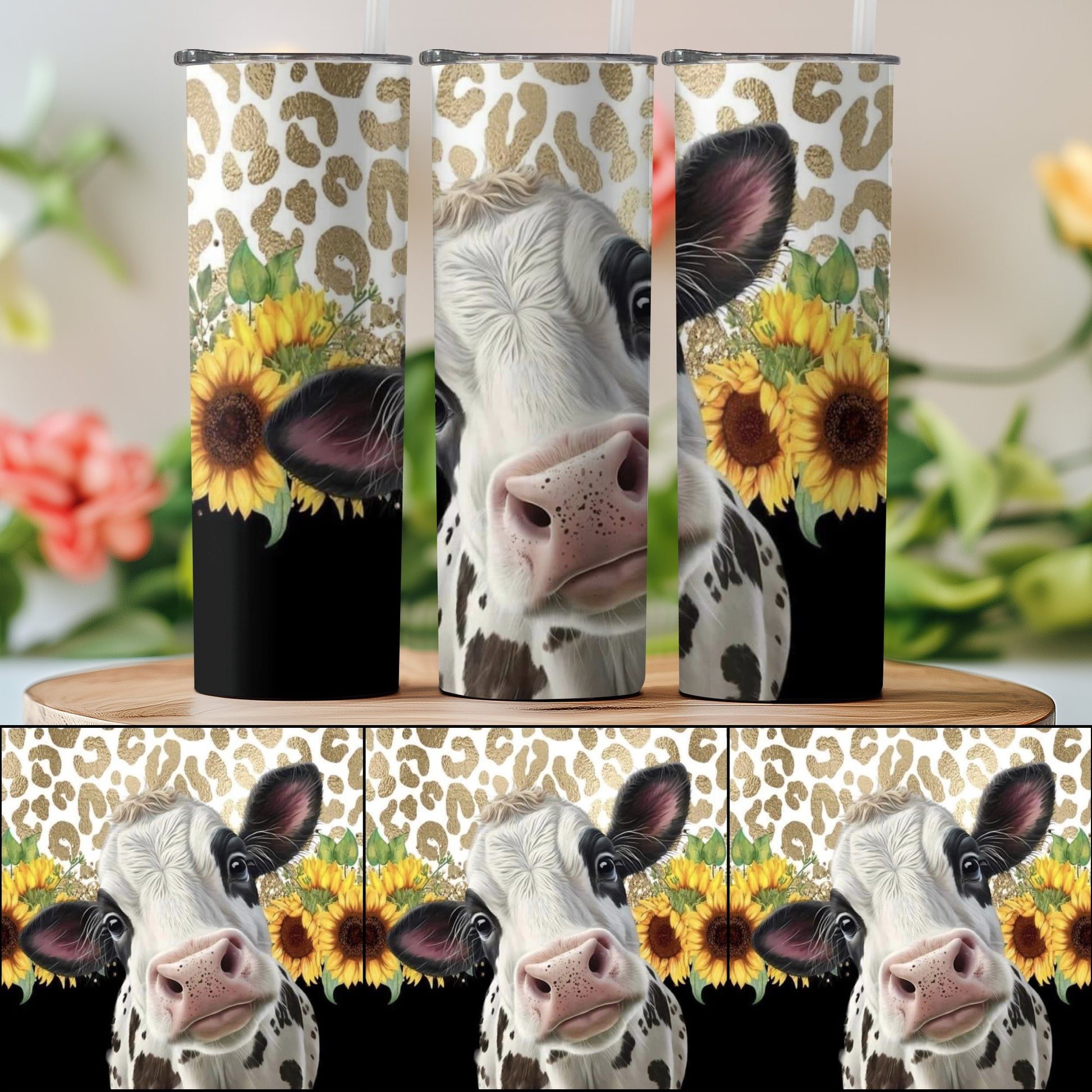 Cute Cow and Sunflowers Design Tumbler Product