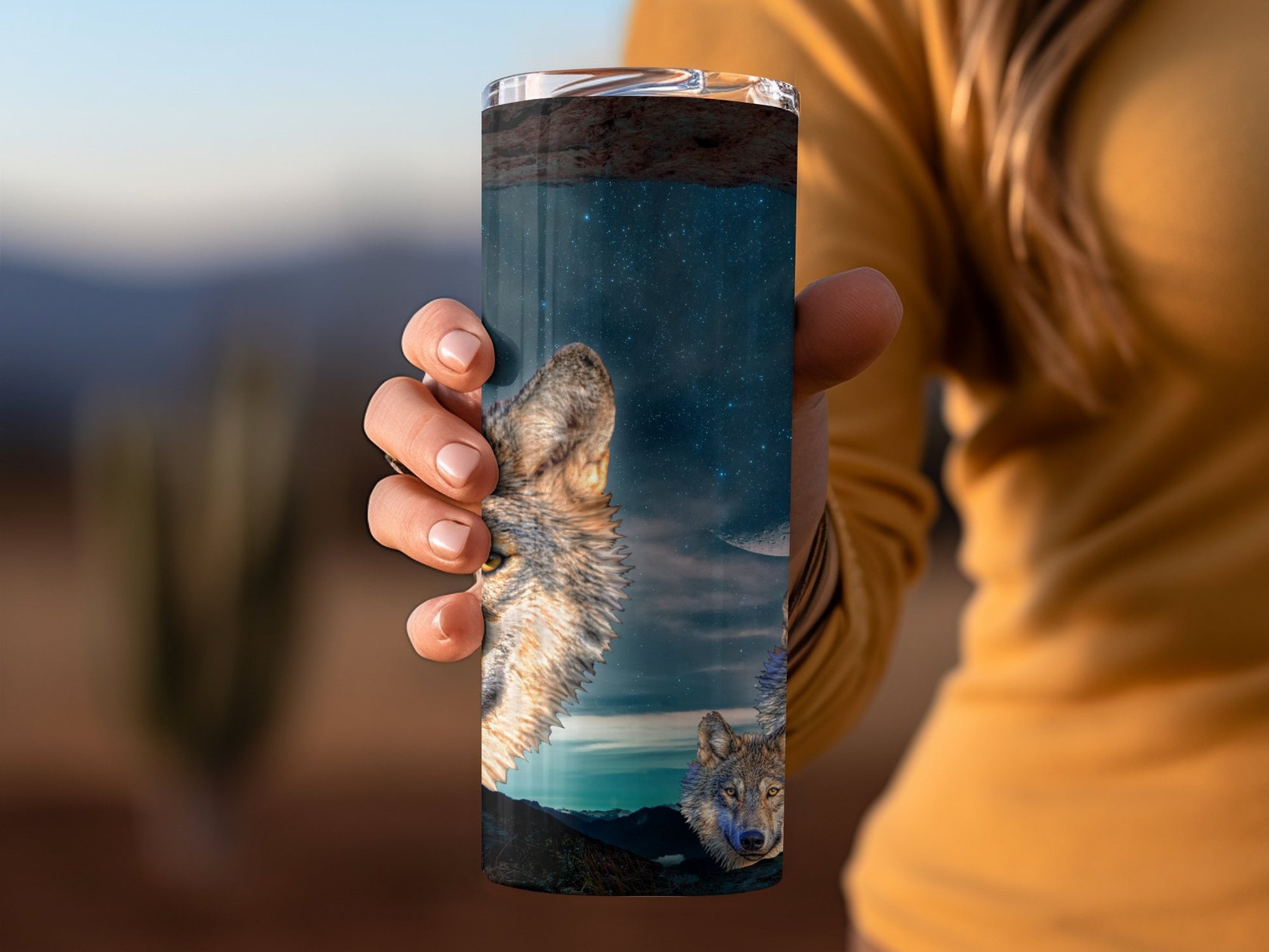 Majestic Wolves Night Sky Stainless Steel Tumbler product