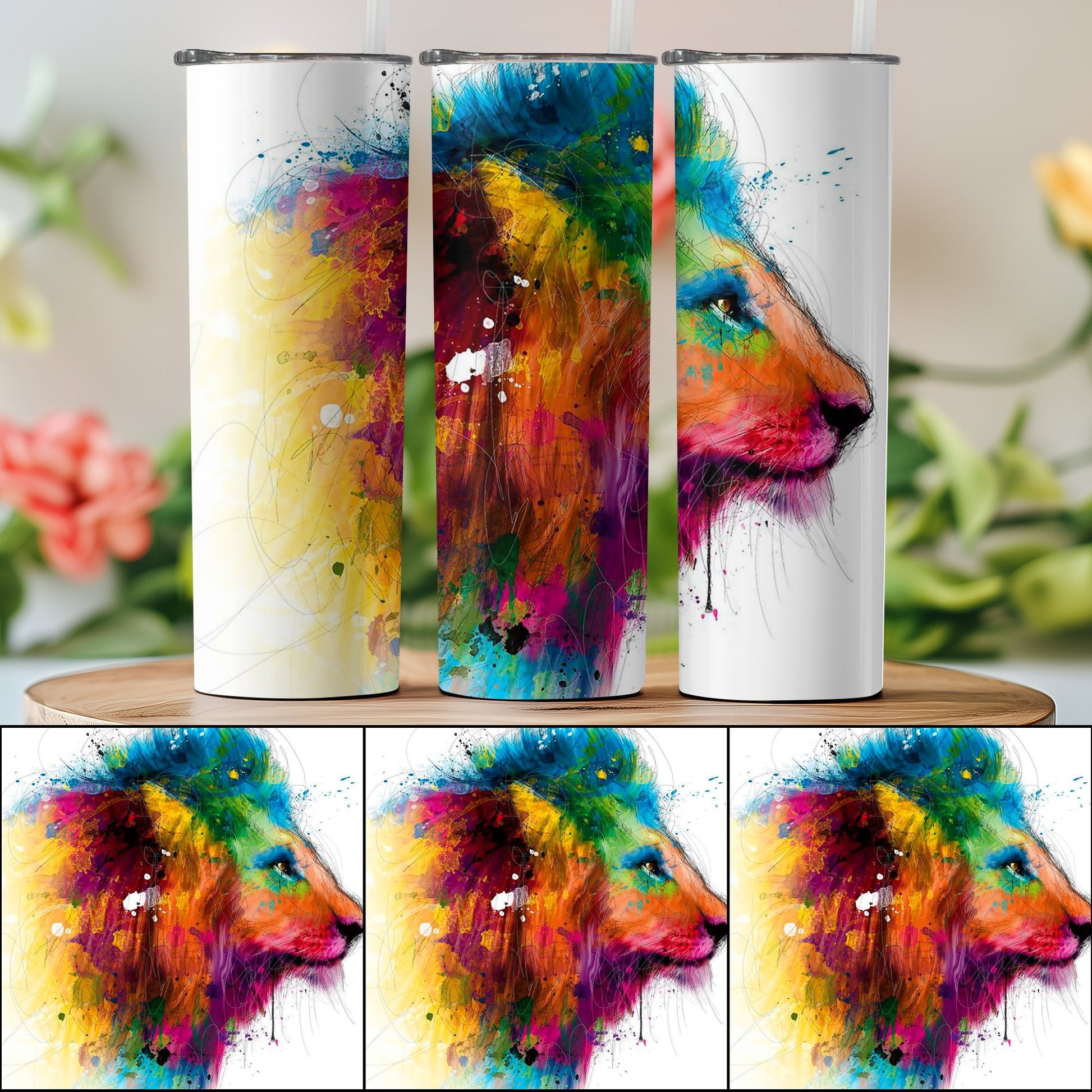 Colorful Abstract Lion Design Tumbler product