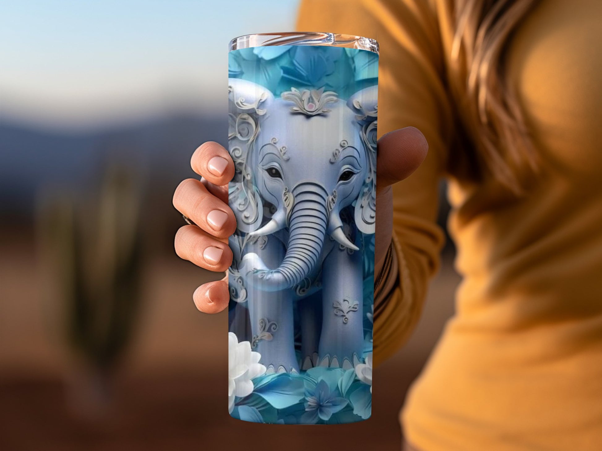 Elegant Blue Elephant Insulated Travel Drink Product