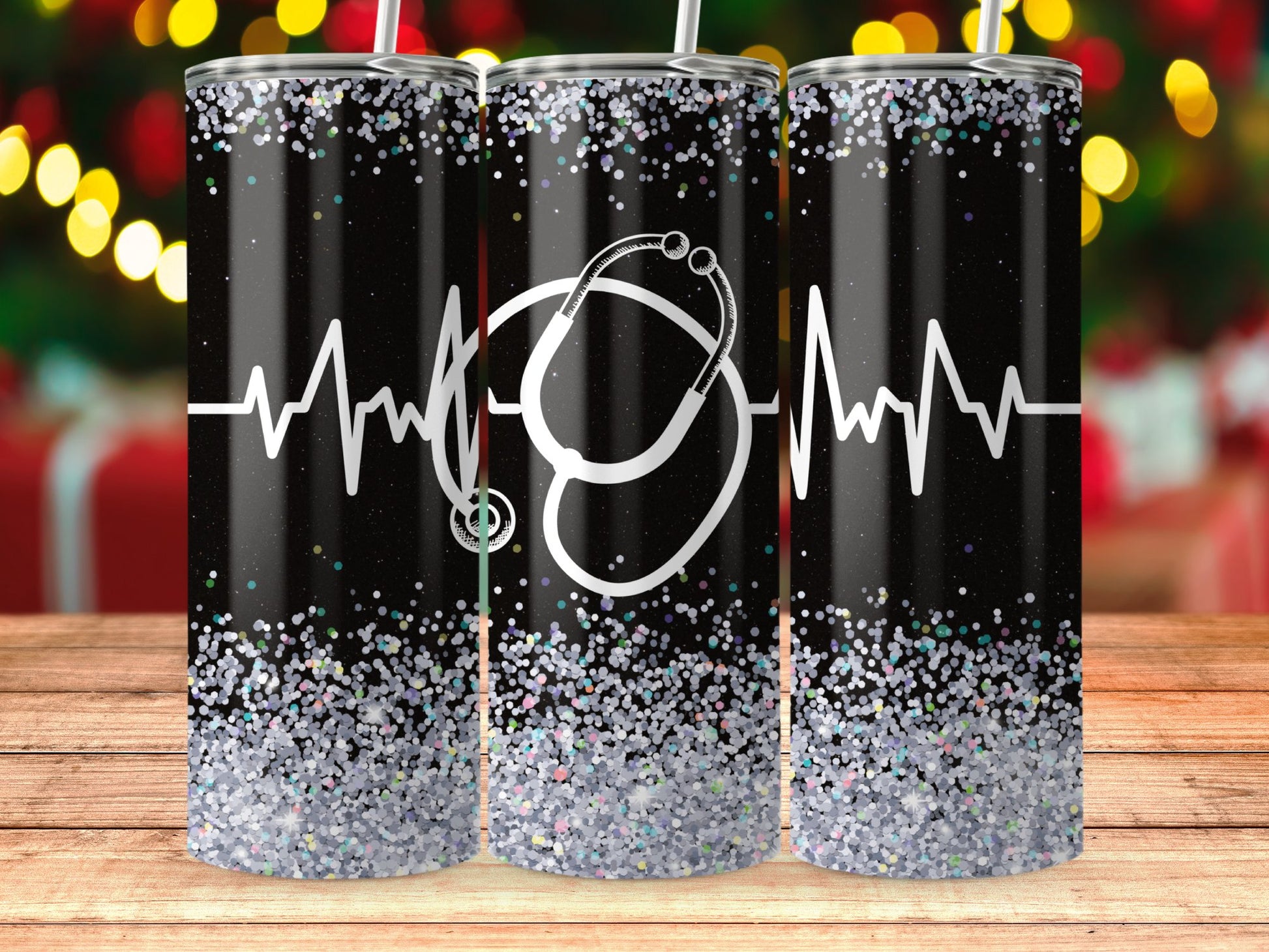 Sparkly Nurse Heartbeat Design Tumbler Product
