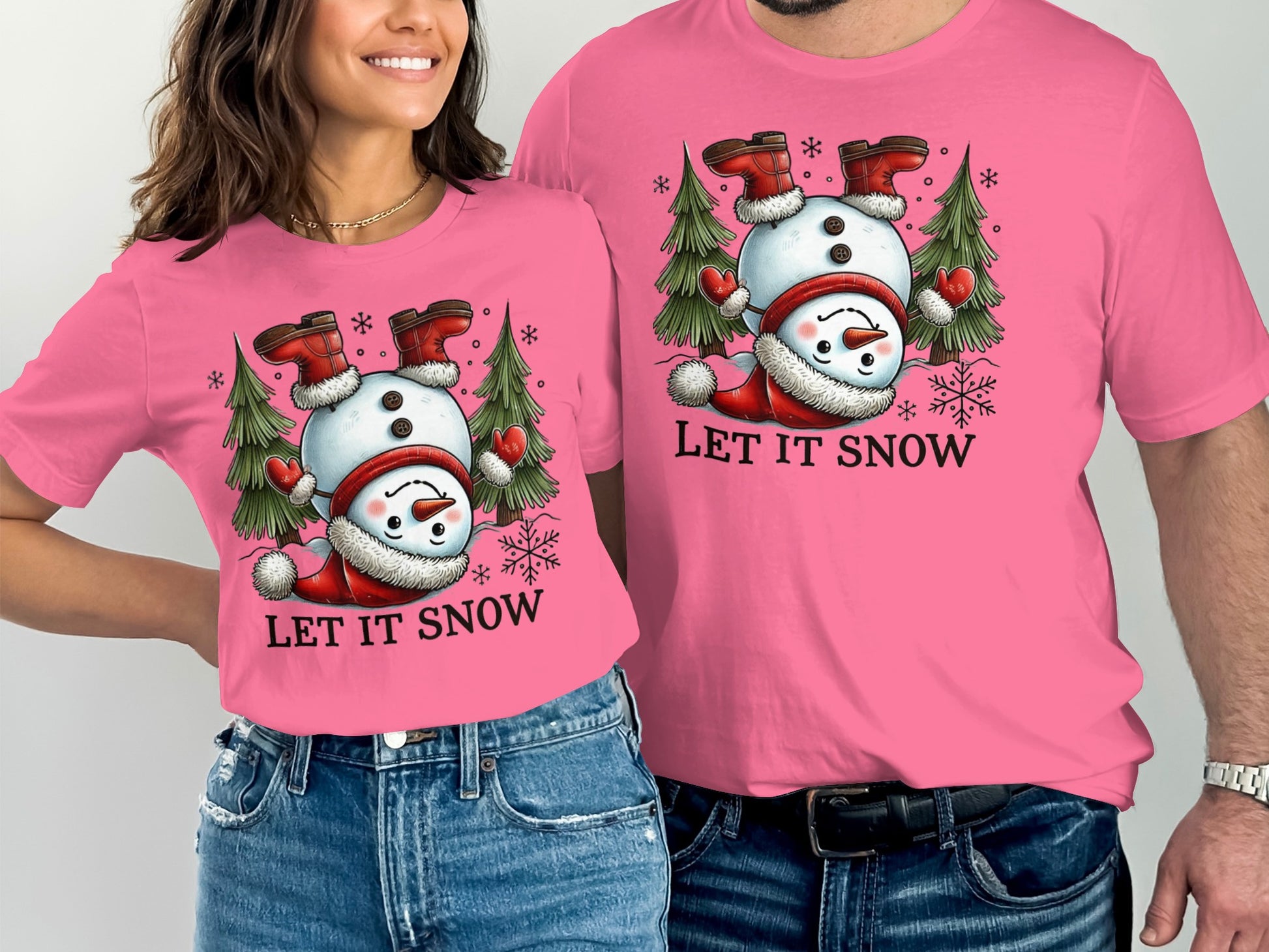 Cute Let It Snow Snowman and Trees Holiday Shirt