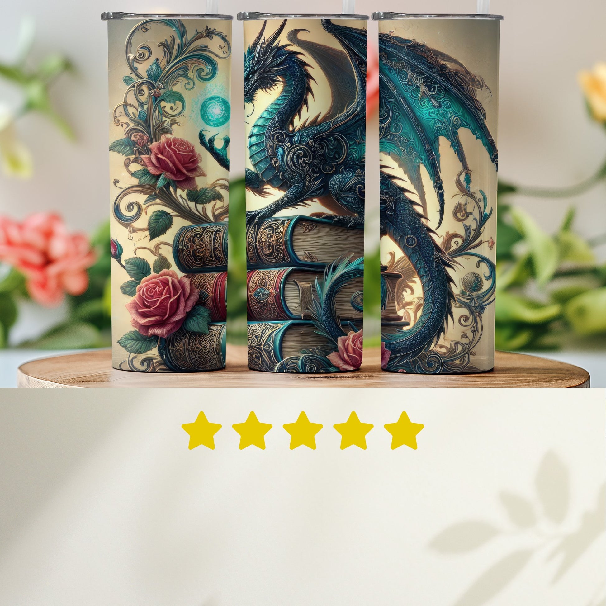 Fantasy Dragon and Roses Design Tumbler product type