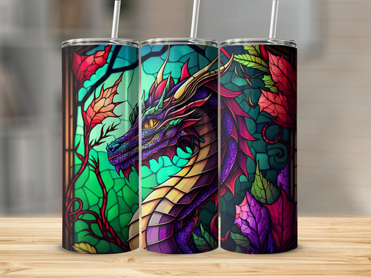 Vibrant Dragon Stained Glass Design Tumbler product