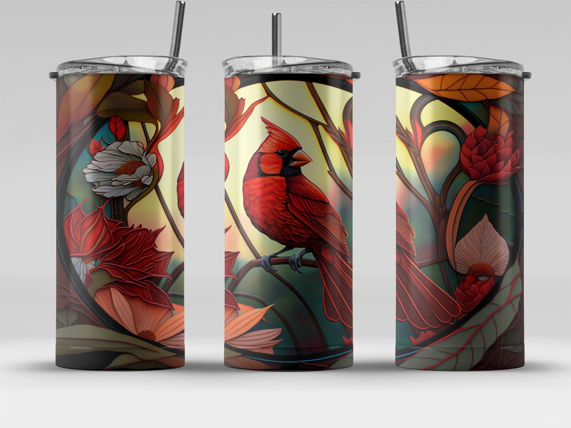 Beautiful Floral Red Bird Stainless Steel Tumbler product