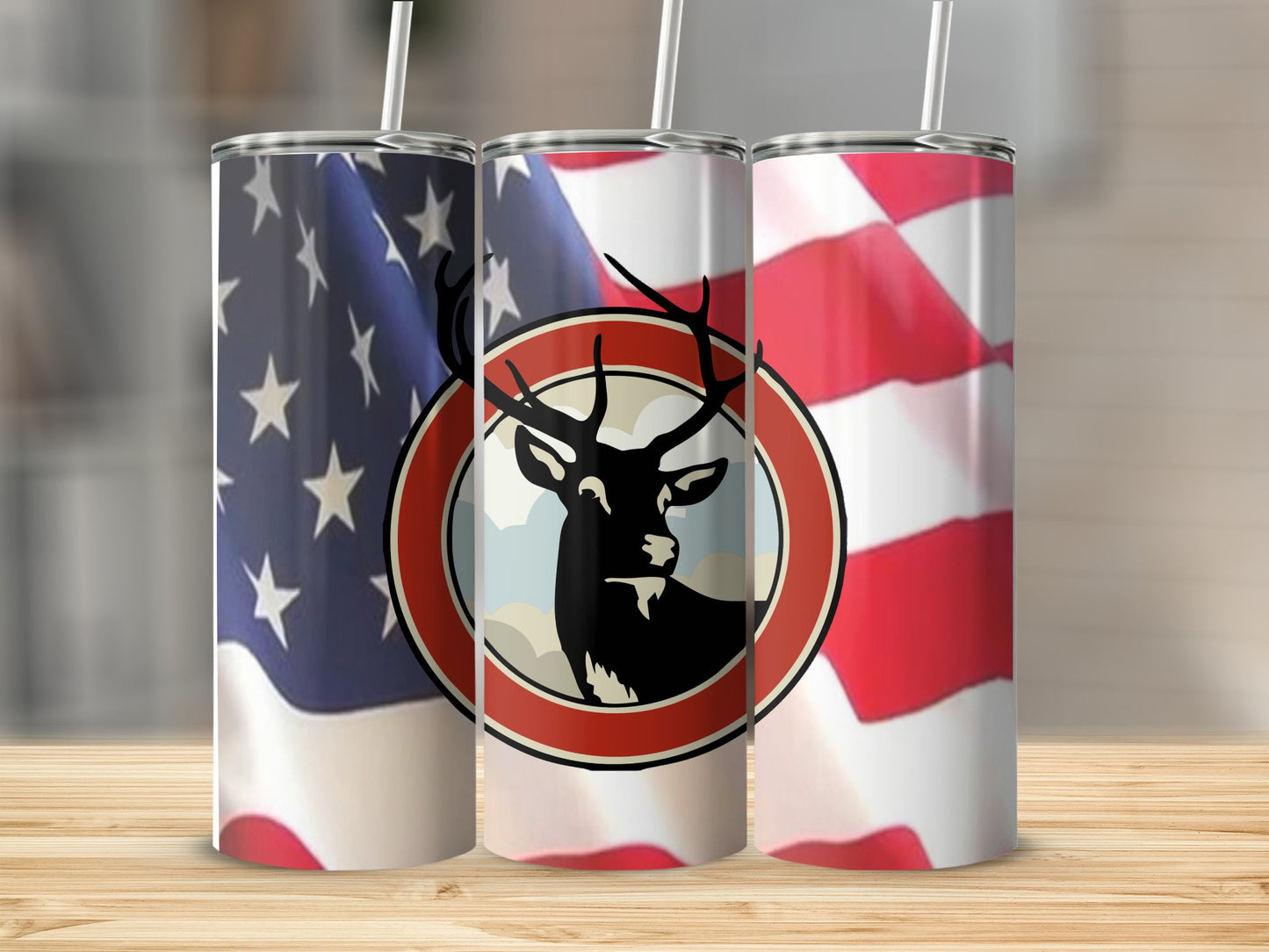 Patriotic Deer Design Flag Covered Drinking Product