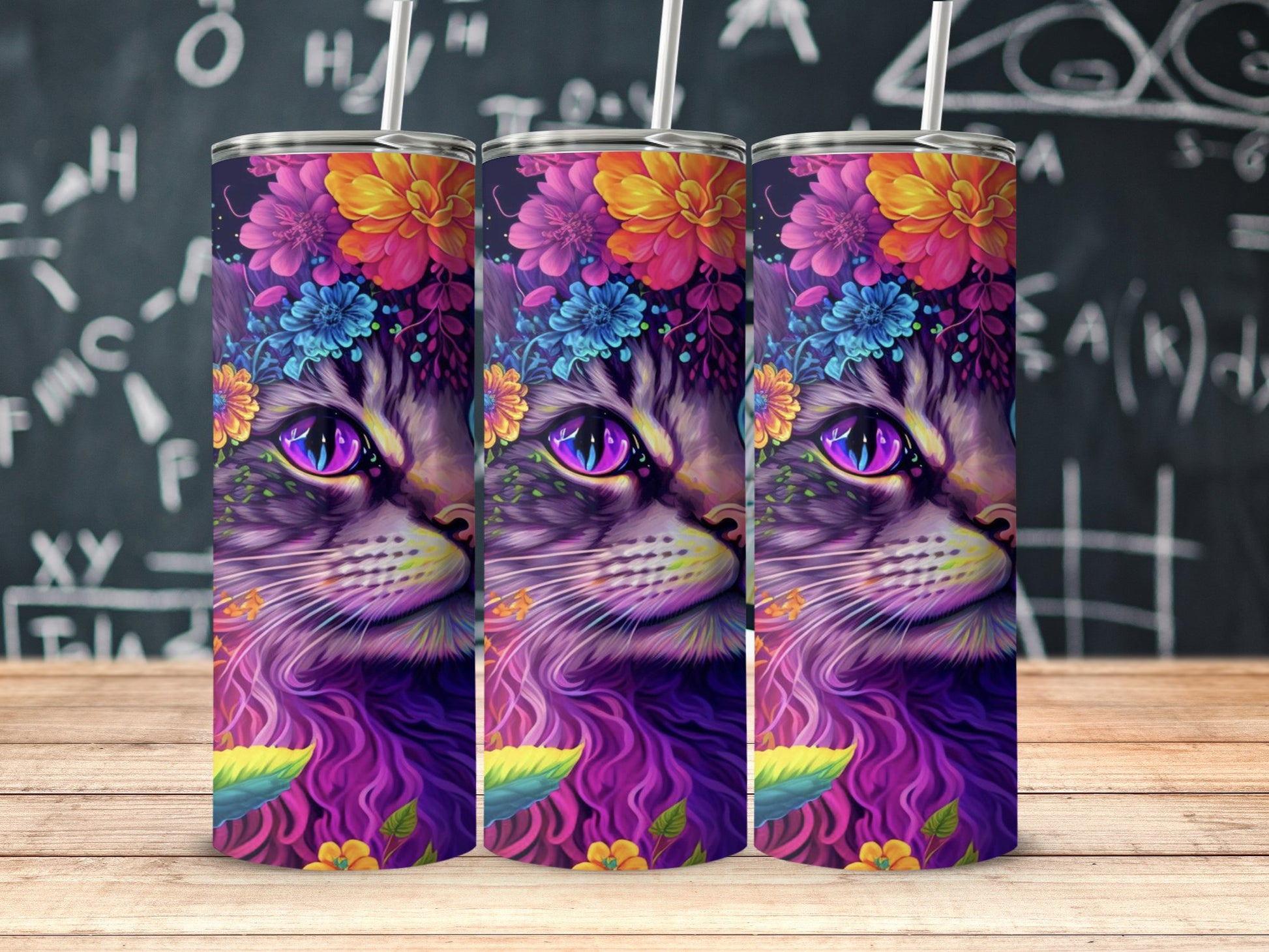Colorful Psychedelic Cat Art Tumbler Product