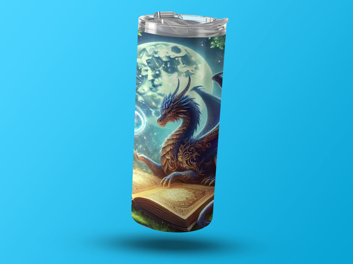 Enchanted Blue Dragon on Book Tumbler product type
