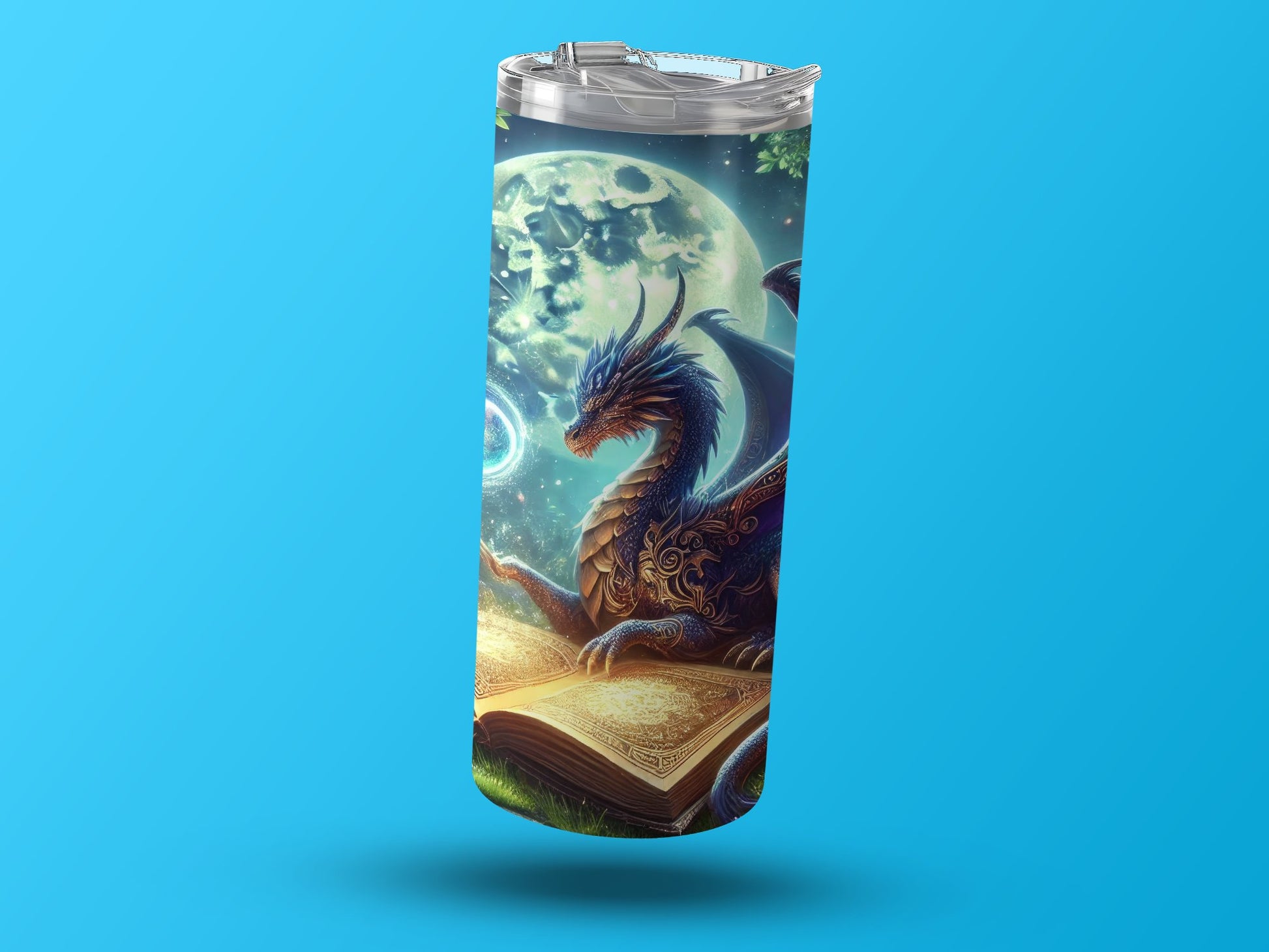 Enchanted Blue Dragon on Book Tumbler product type