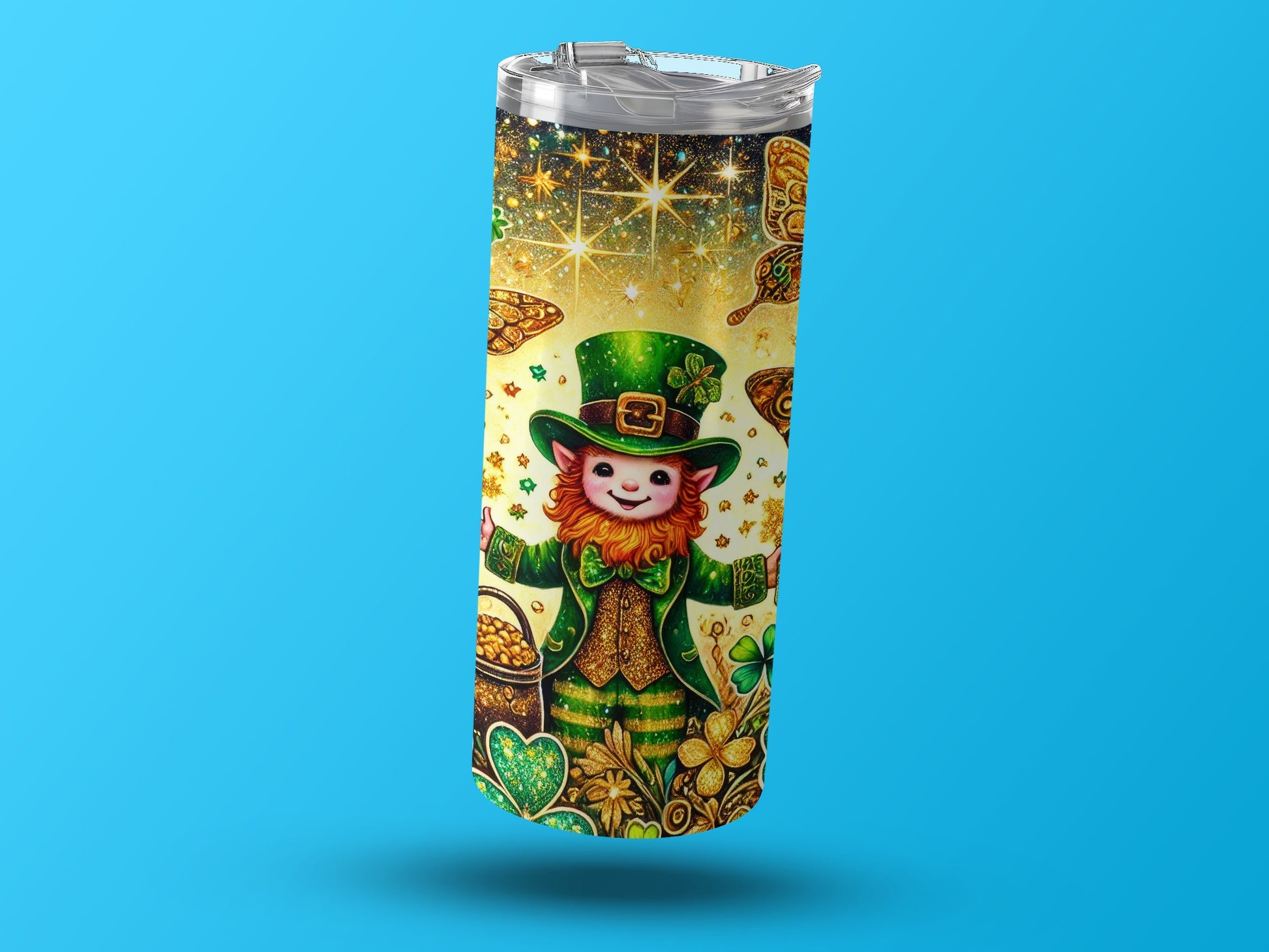 Festive Leprechaun and Gold Themed Tumbler Cup
