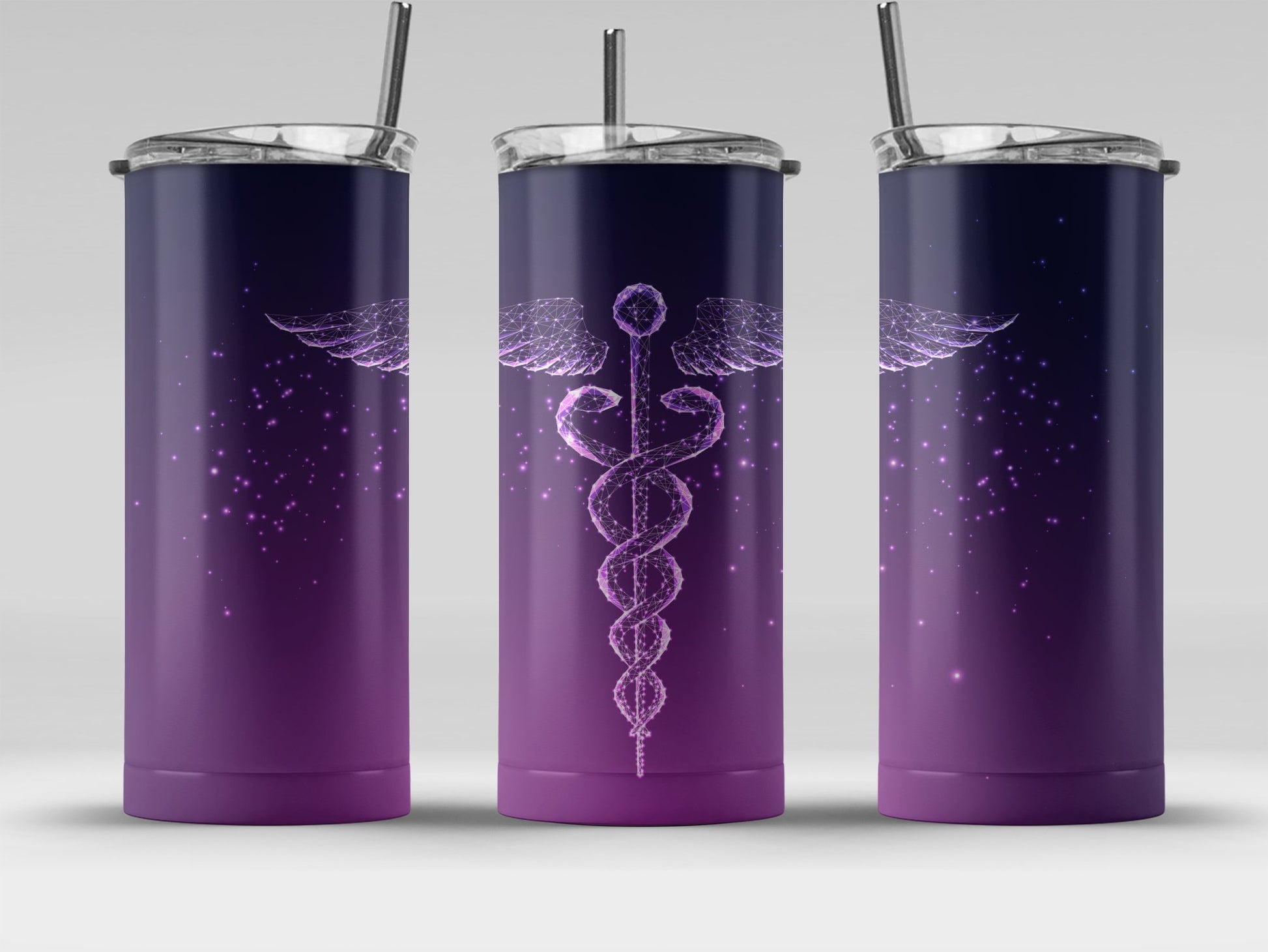 Caduceus Gradient Sparkle Design Travel Tumbler Product