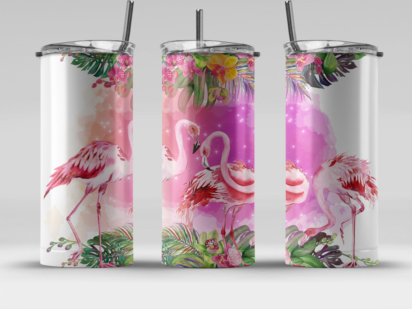 Flamingo and Tropical Floral Design Tumbler product