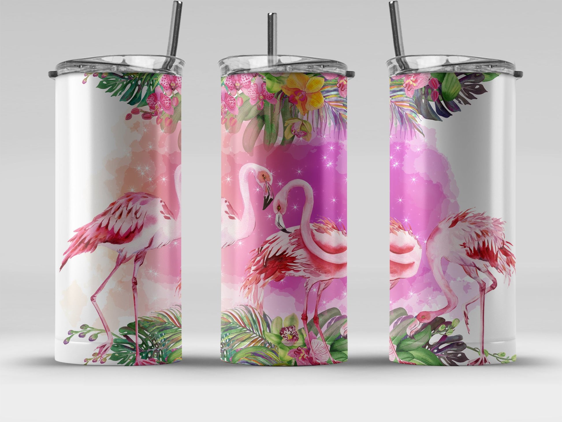 Flamingo and Tropical Floral Design Tumbler product