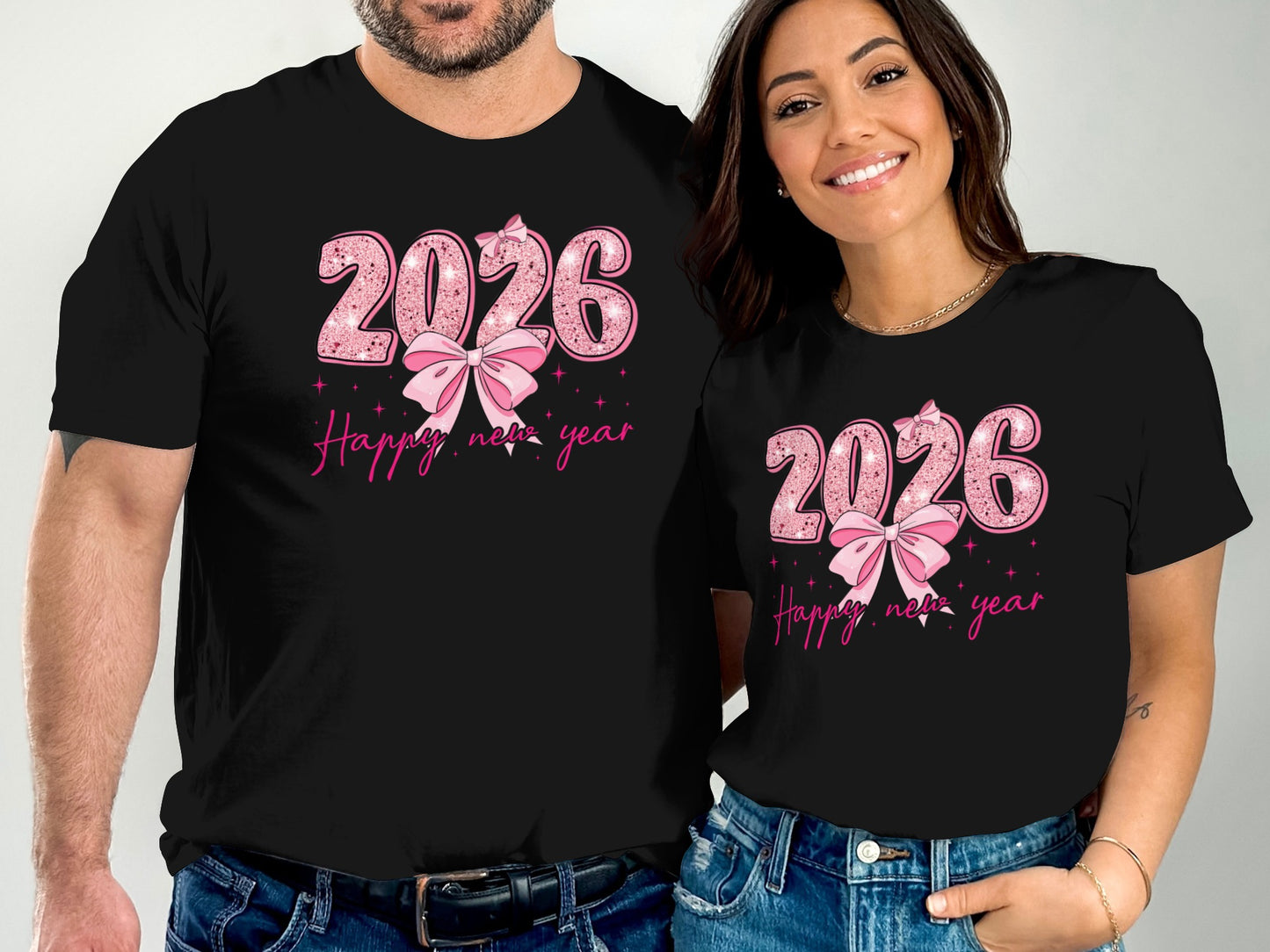 2026 Happy New Year Shirt with Pink Bows Design